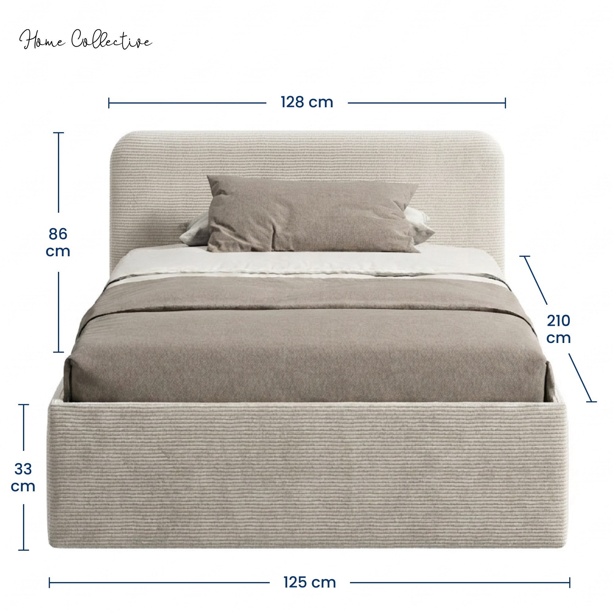 Home Collective Polsterbett Bett mit Stauraum, verstellbarem Lattenrost, viele Größen (Größen: 100x200 120x200 140x200 160x200 180x200 200x200, hochwertiger Kordstoff, made in Germany), wählbare Matratze Federkern oder Kaltschaum, Hellbeige