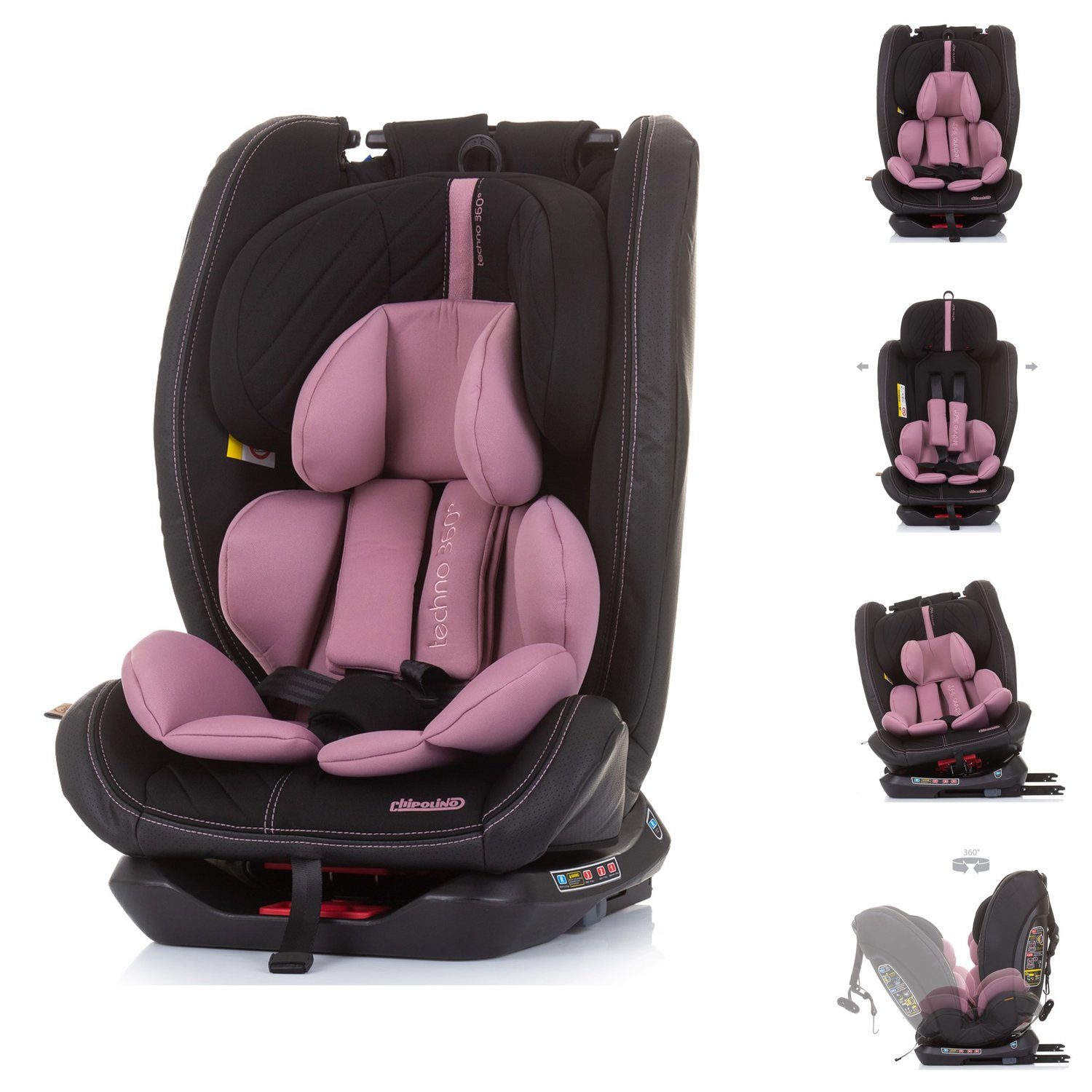 Chipolino Autokindersitz Kindersitz Techno Gruppe 0+/1/2/3, bis: 36 kg, (0 - 36 kg) Isofix, 360 Grad drehbar rosa