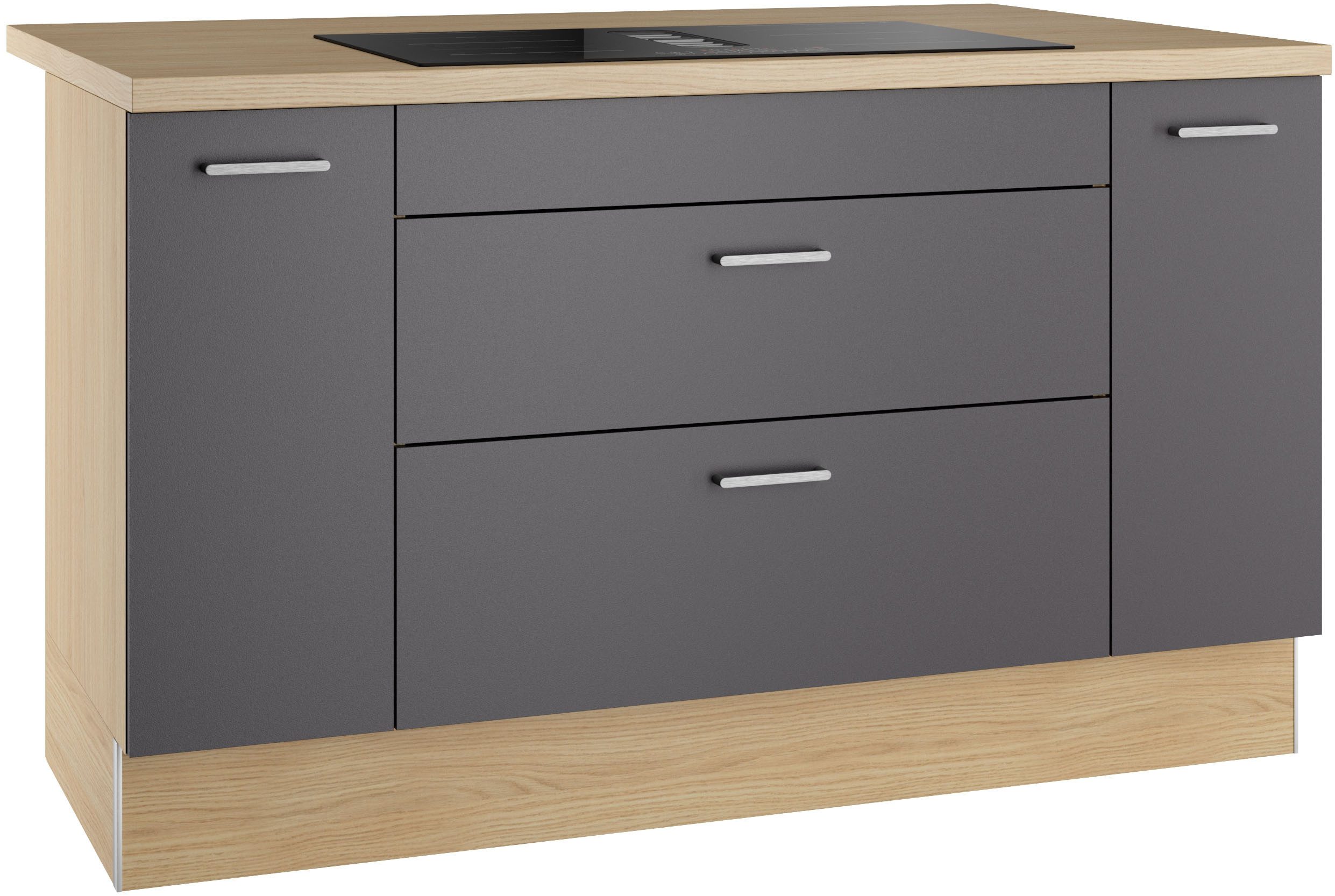 KOCHSTATION Kücheninsel KS-Lucy, Breite 151 cm, Vollauszüge, wahlweise mit Kochfeld mit Muldenlüfter