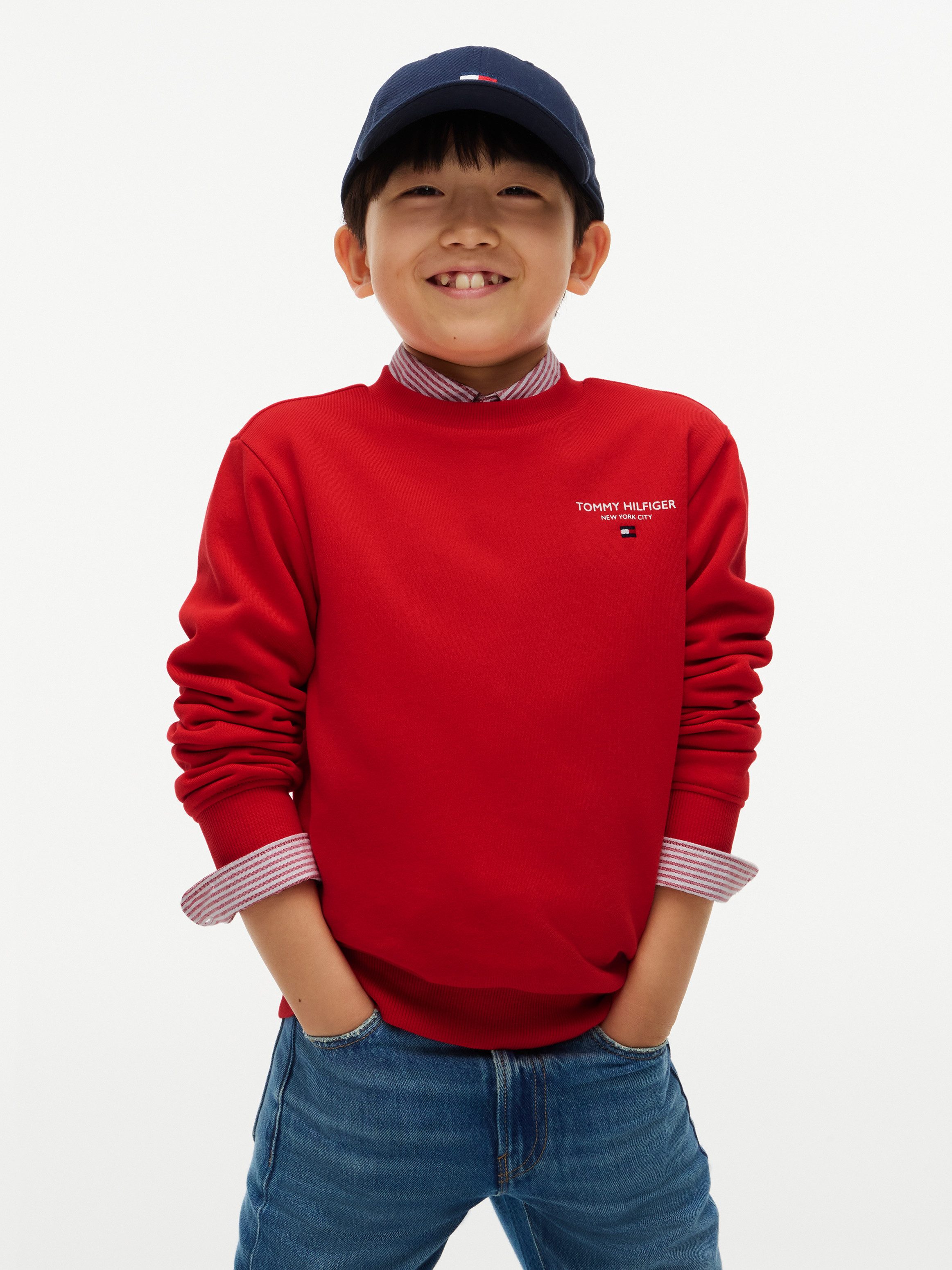 Tommy Hilfiger Sweatshirt ESSENTIAL LOGO SWEATSHIRT Rundhalsausschnitt, Regular Fit, Logoschriftzug, Kinder bis 16 Jahre