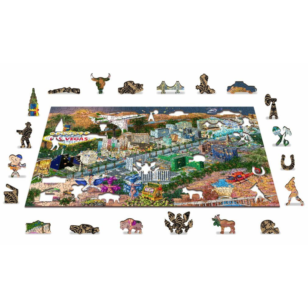 Wooden City Puzzle Holzpuzzle Willkommen in Las Vegas 2in1, 505 Teile ECO, Puzzleteile