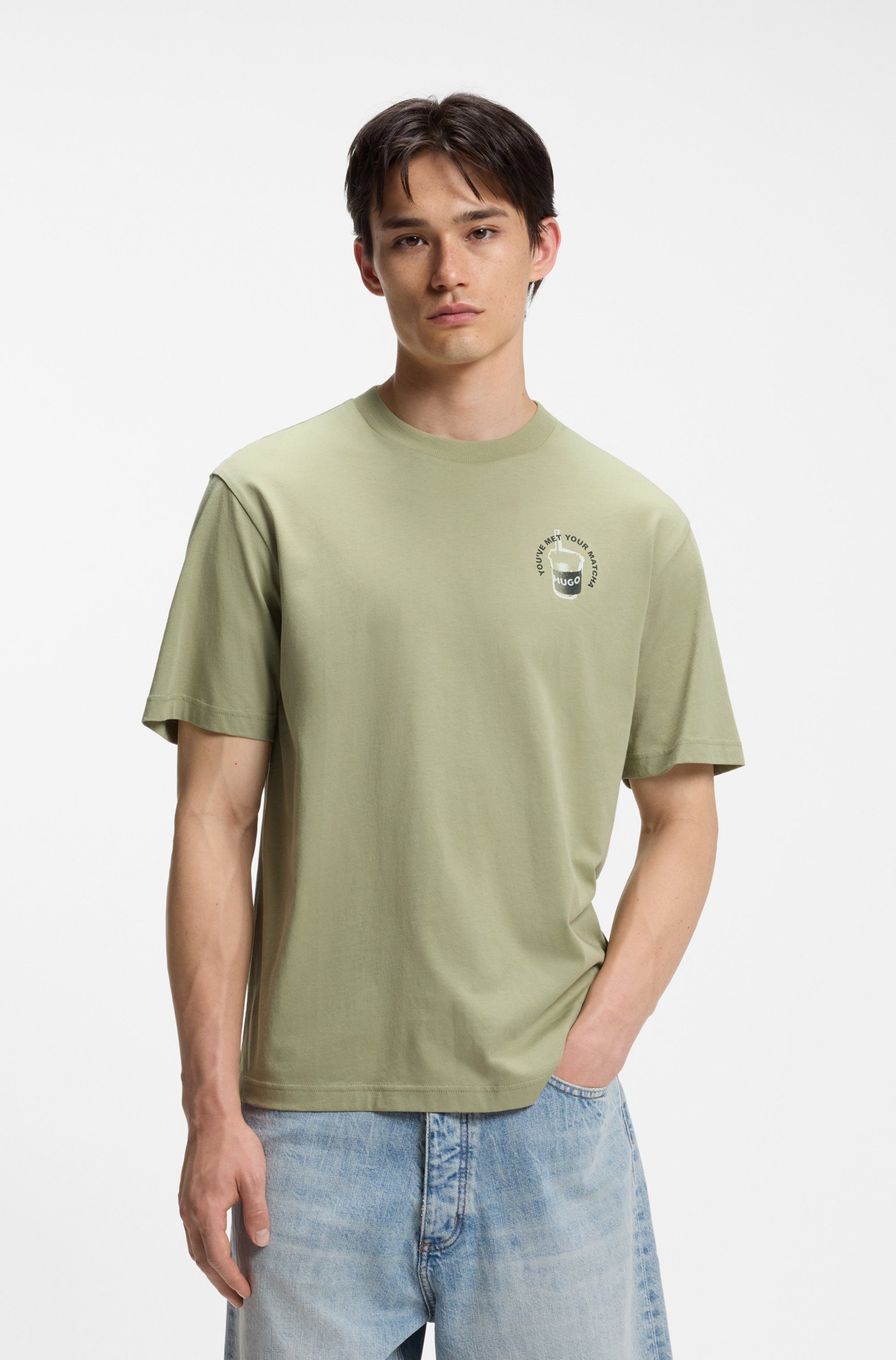 HUGO T-Shirt Nurobos Rundhalsausschnitt, Regular Fit, Rückendruck
