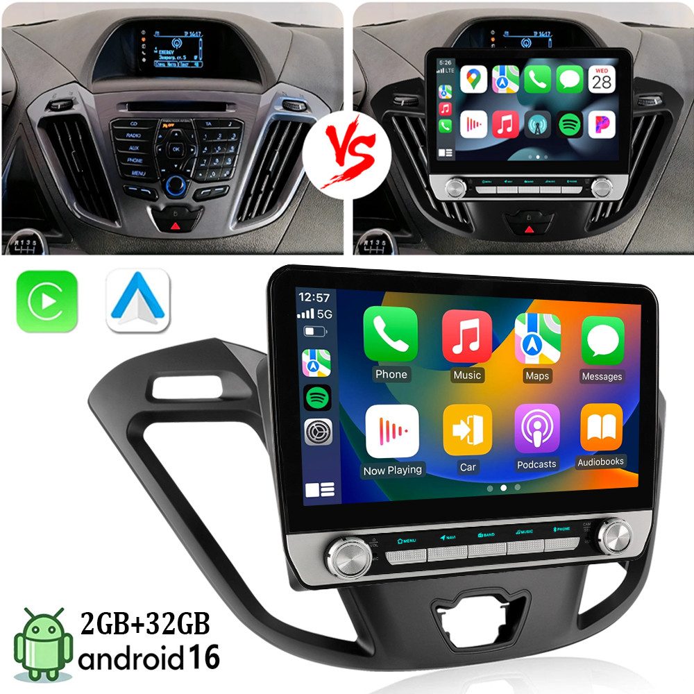 ESSGOO Android16 DAB+ Autoradio Für Ford Transit Custom 2012-2021 Carplay GPS Autoradio (RDS, 4+64GB(optional), Digitalradio (DAB), FM, GPS, SWC)