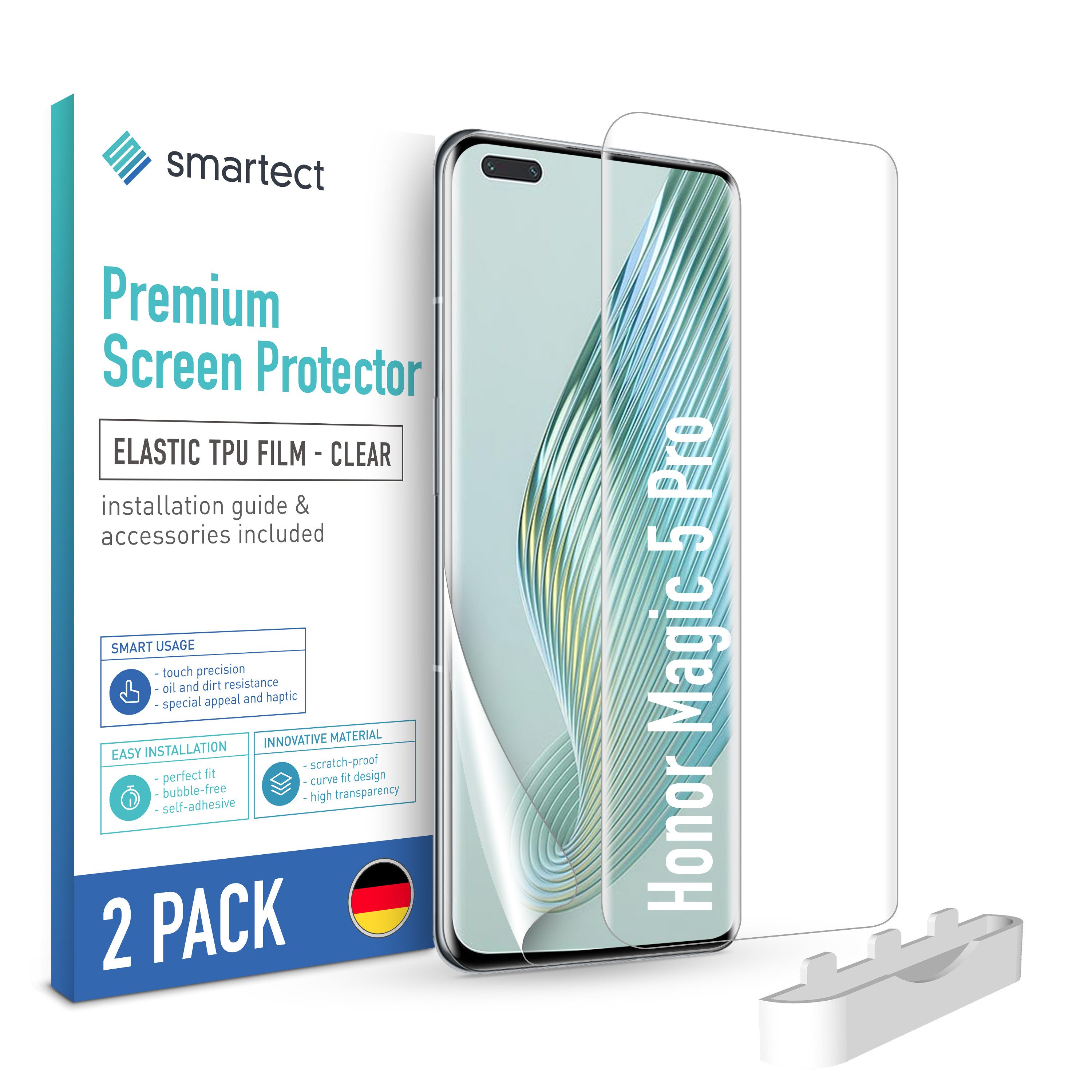 smartect Displayschutzfolie 2X TPU Schutzfolie Klar für Honor Magic 5 Pro für Honor Magic 5 Pro, Set, 2 Stück, Ultra-klar, Kratzfest, Blasenfrei, Oleophob, Fingerabdruck kompatibel