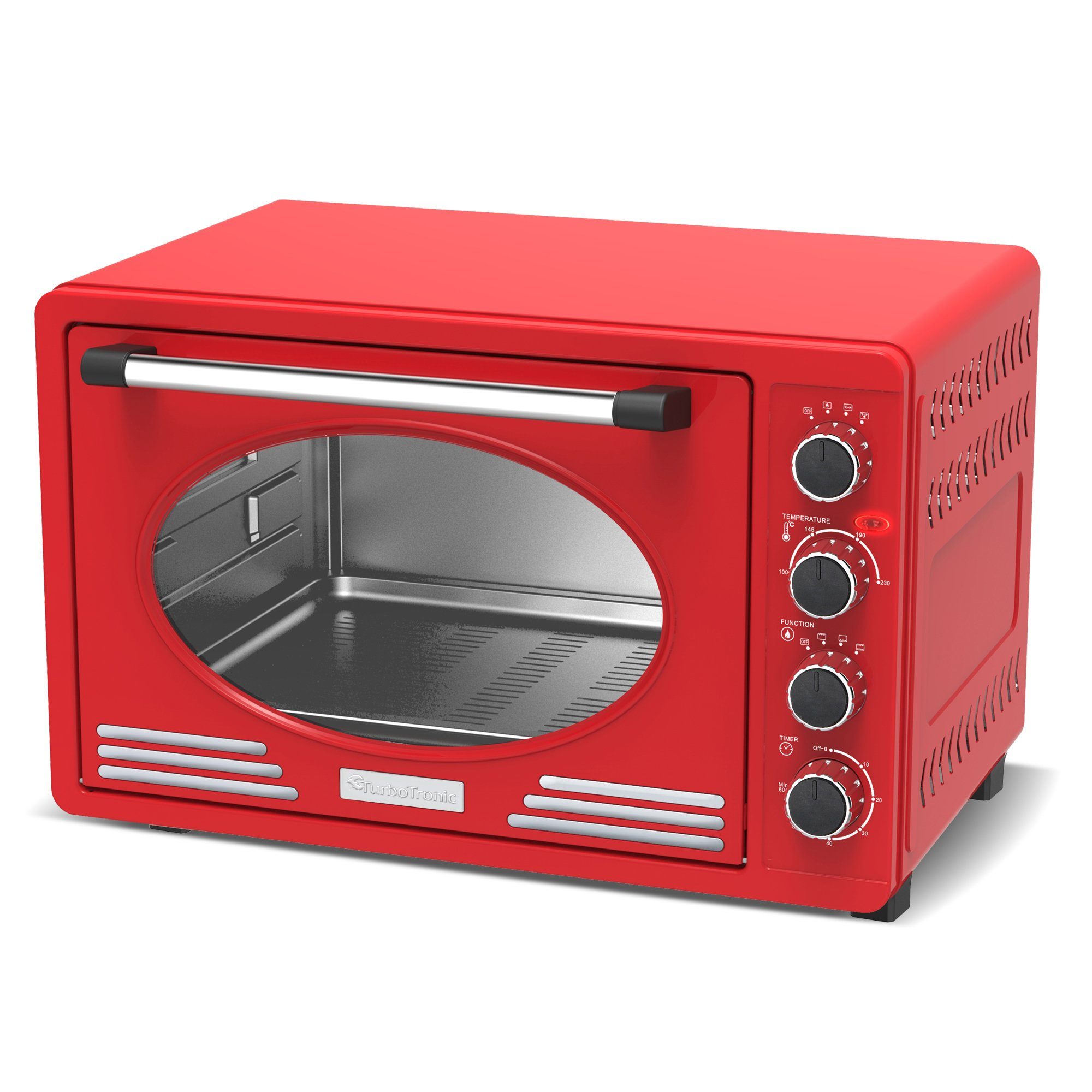TurboTronic by Z-Line Minibackofen 45 Liter mit Umluft Drehspieß 2000W Backblech Gitter Elektro, Retro-Design, Umluftfunktion, Drehspieß