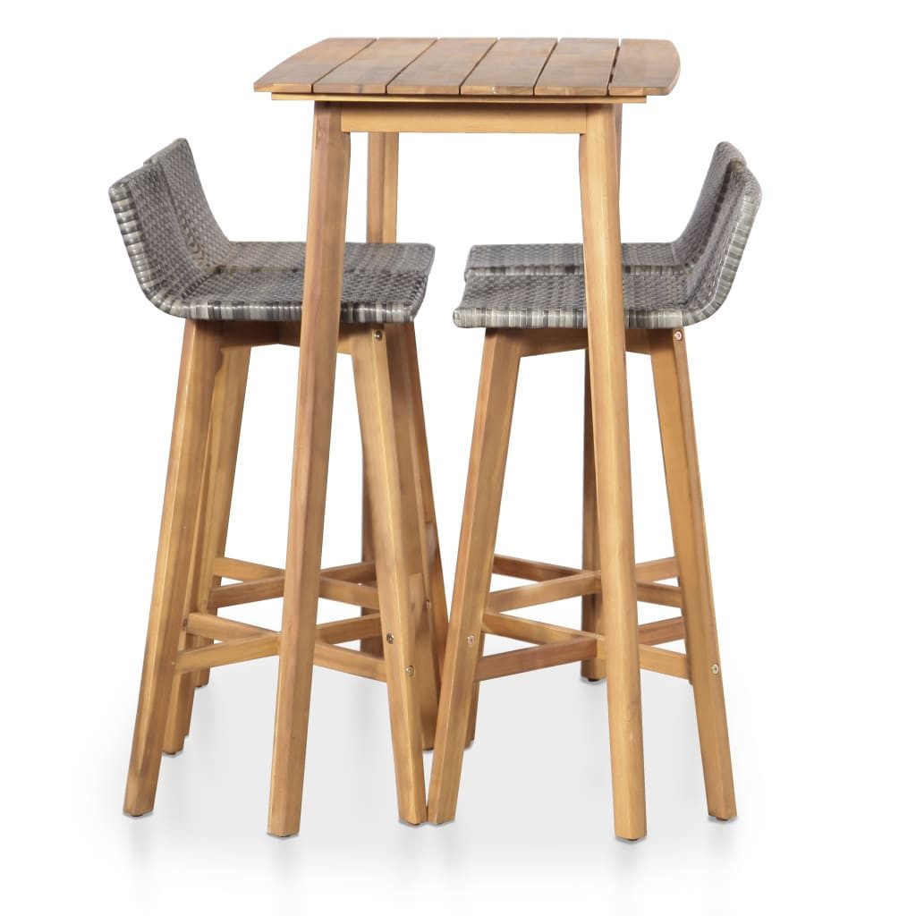 furnicato Bargruppe Bar-Set Echtholz 120x60x105 cm Braun und Hellgrau, (1-tlg), Wetterfeste Sitzgruppe mit PE-Rattan-Sitz und stabilen Barhockern