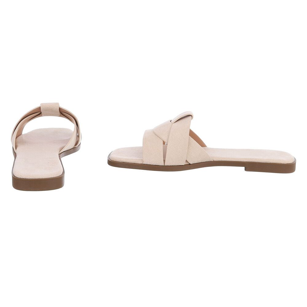 Ital-Design Moderne Damen Sandalen mit geflochtenem Design für Freizeit Pantolette (91117197) Blockabsatz Pantoletten in Beige