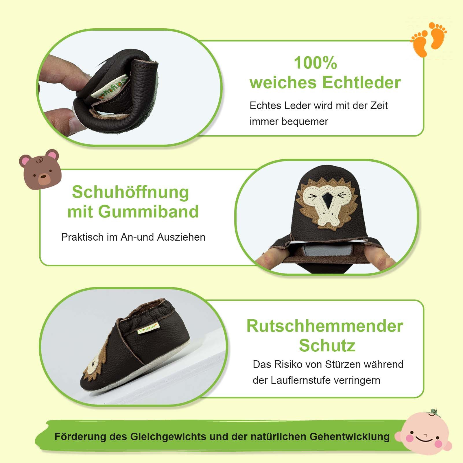 Sayoyo Weiche Leder Krabbelschuhe Hausschuhe Lederpuschen Löwe Lauflernschuh (100% Leder) – Bild 4 von 5