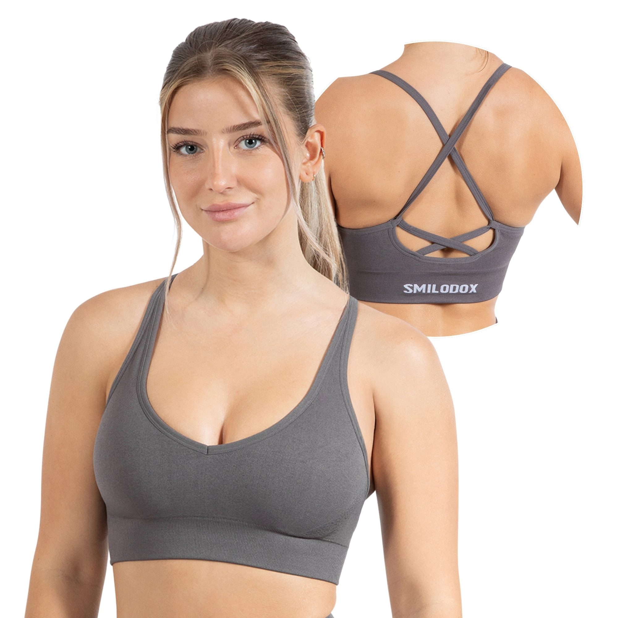 Smilodox Sport-BH Cetrina, Seamless Sport Bra eleganter Rückenausschnitt Fitness Push-Up BH V-Ausschnitt ohne Bügel Atmungsaktiv Bustier Yoga Alltag