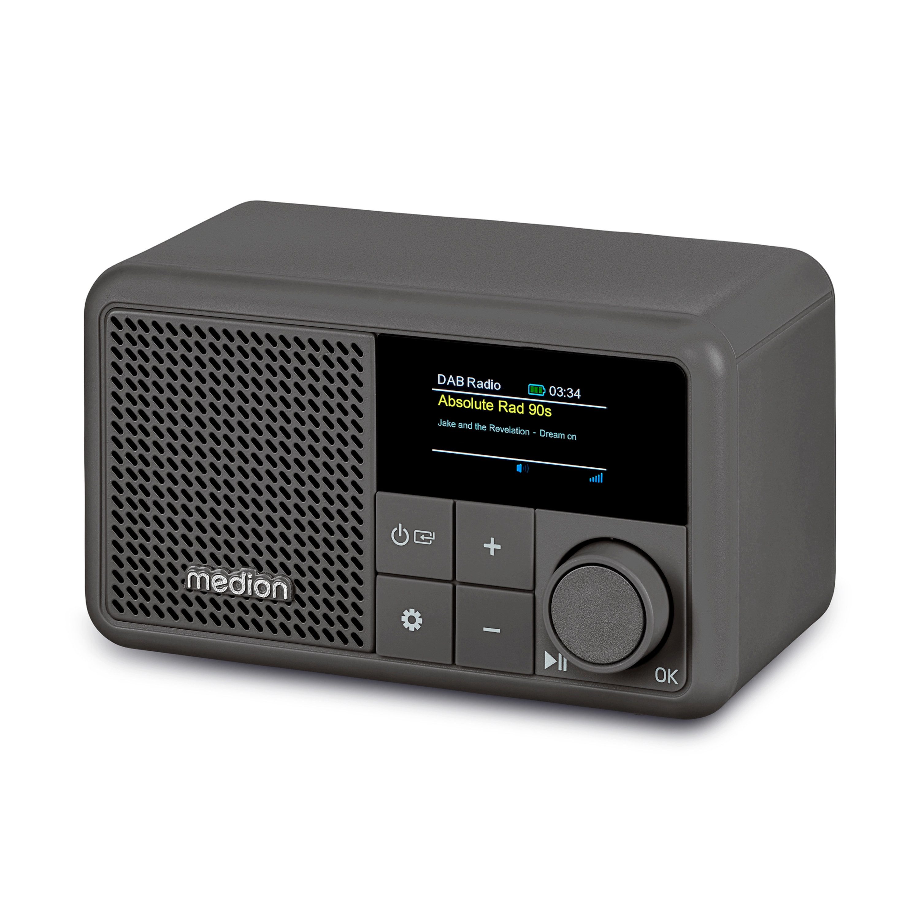Medion® Tragbares DAB+ Radio MEDION® LIFE® S66822 (MD44822) Radio (MW/UKW, AM/FM, DAB+, RDS, 2 W, ca. 6,5 Akkulaufzeit, Farb-TFT-Display, Bluetooth® 5.3, IPX1-Schutz)