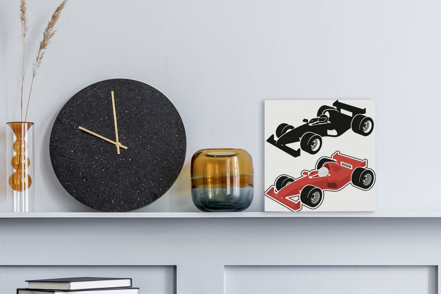 OneMillionCanvasses® Leinwandbild Illustrationen eines schwarz-roten Bilder (1 für Wohnzimmer Rennwagens, Schlafzimmer Leinwand St)