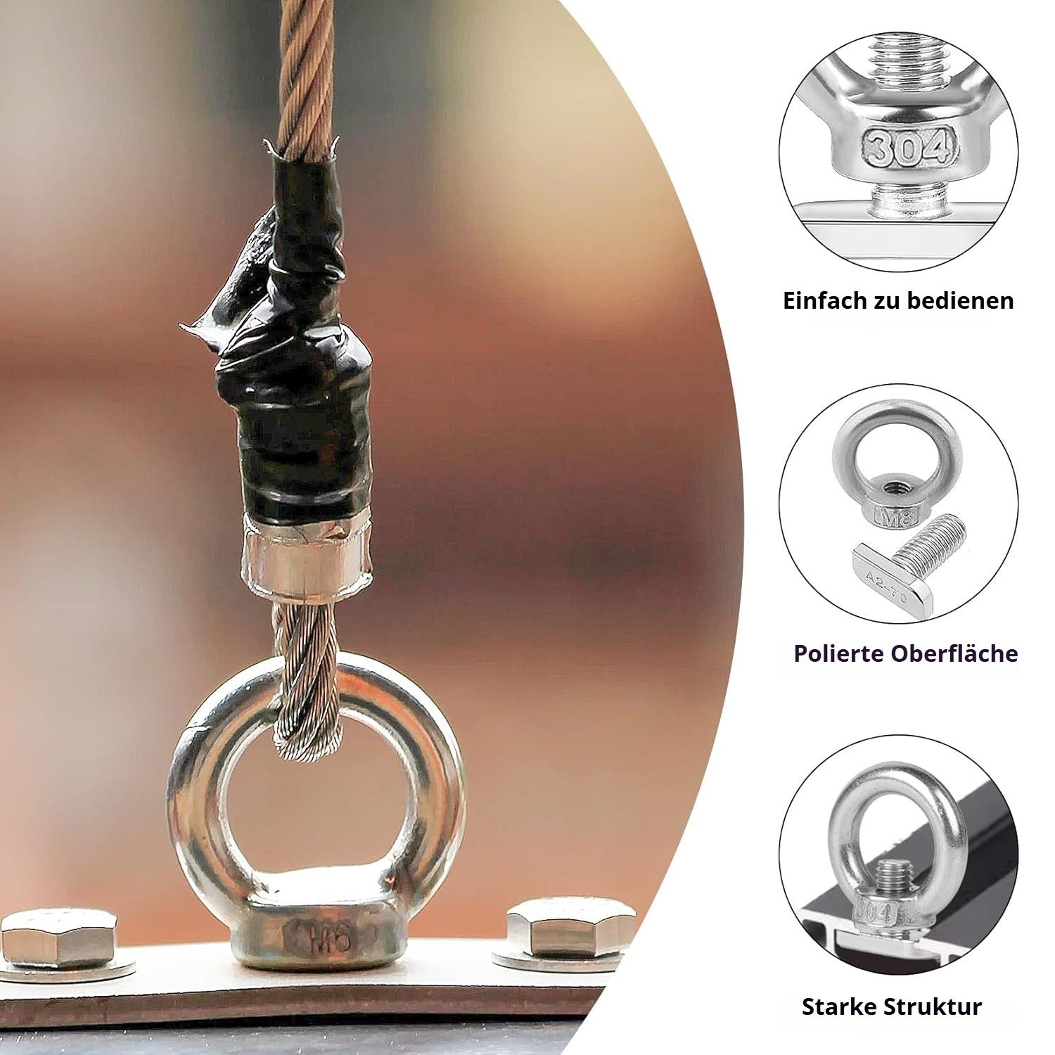 QUBEBU Ringmutter 10x Ringmuttern mit Hammerkopfschraube M8 für Hebezubehör, Edelstahl, (Edelstahl T Bolt Auge Mutter Tie Down Ringe, 10-St., für die Aufnahme Bungee Cord, Seile, Haken)