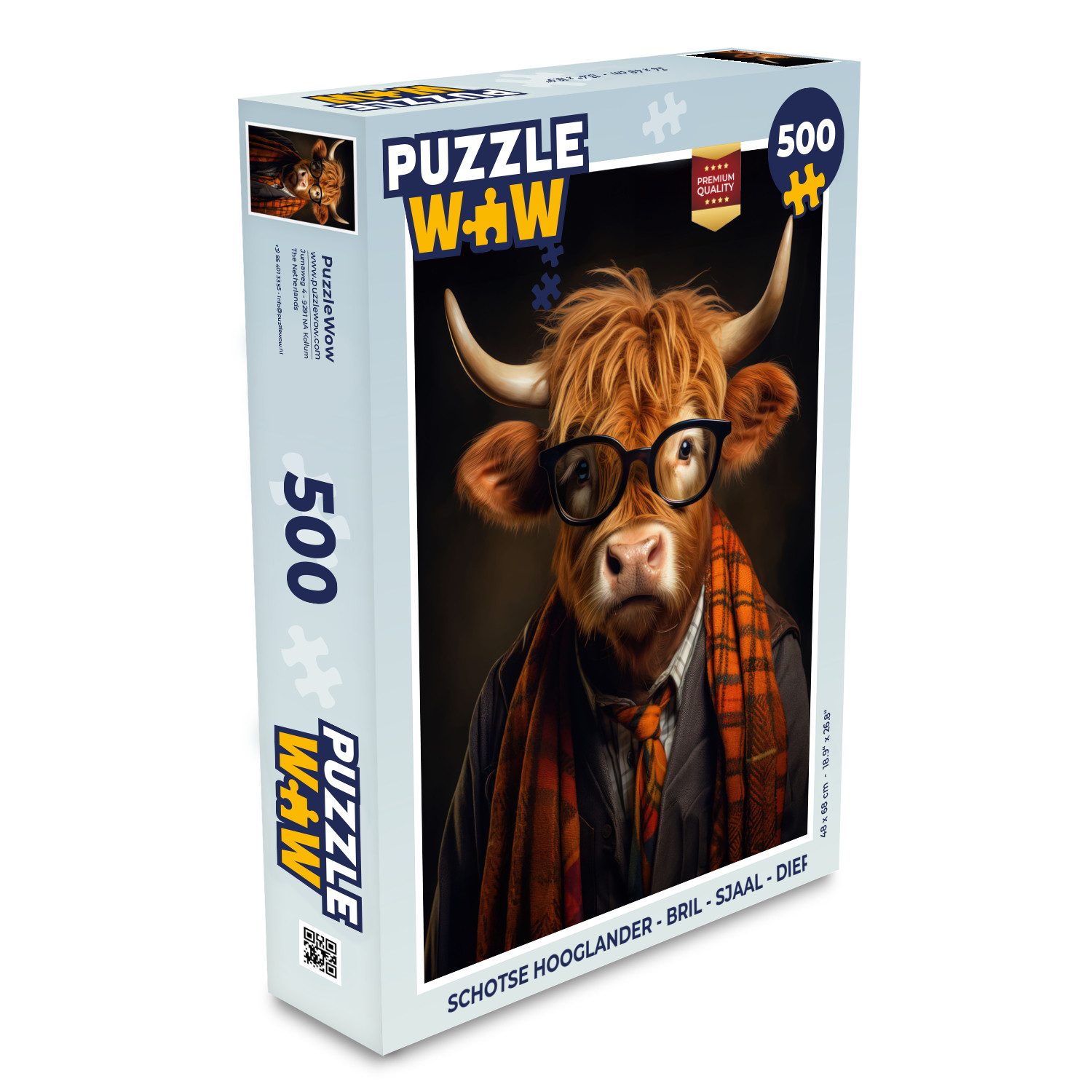 MuchoWow Puzzle Schottischer Highlander - Brille - Halstuch - Tier, 500 Puzzleteile, Foto-Puzzle, Bilderrätsel, Puzzlespiele, Spielzeug