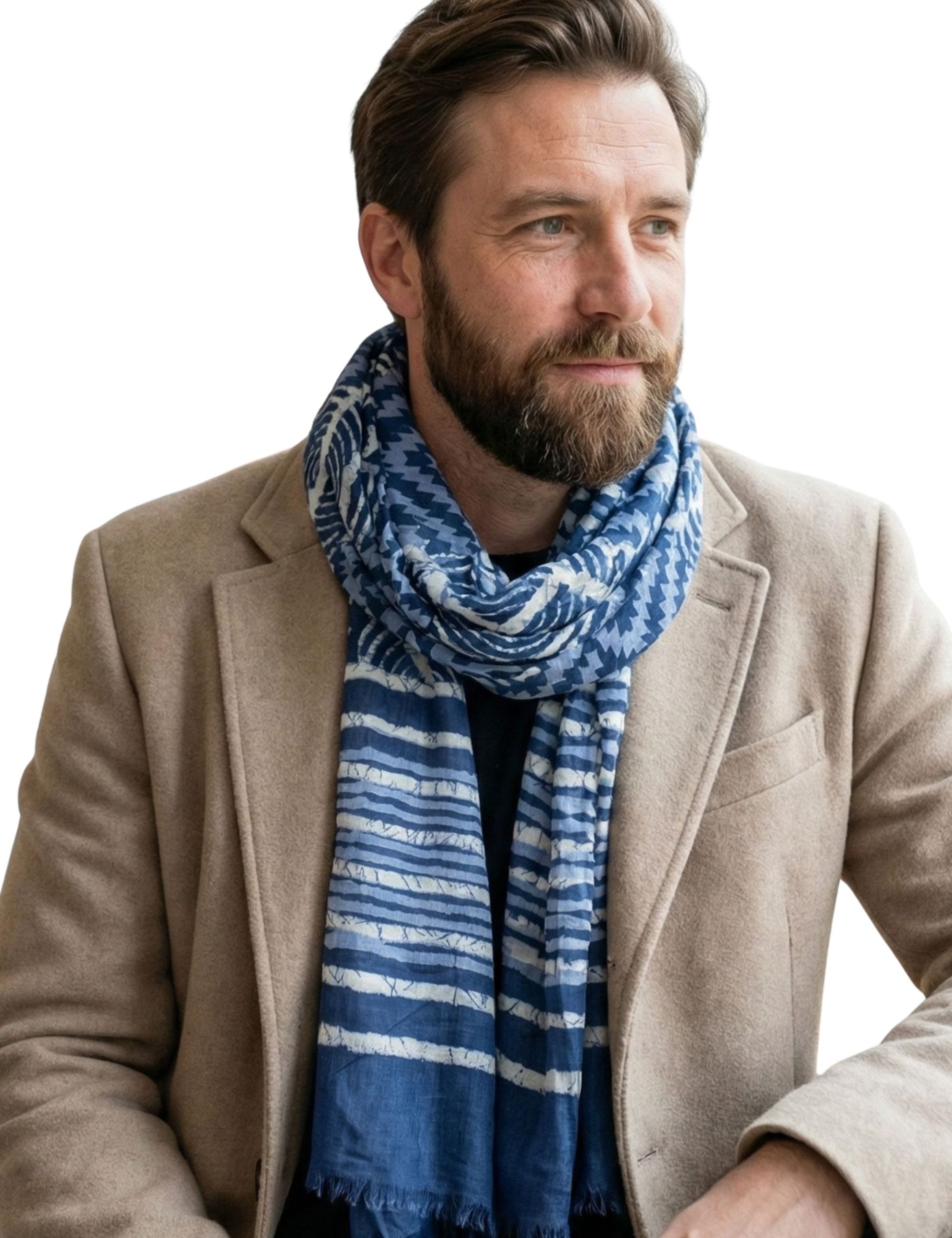 Sunsa Modeschal Winterschal XXL Große Stola Halstuch Schal aus 100% Viskose, Indigo Stil