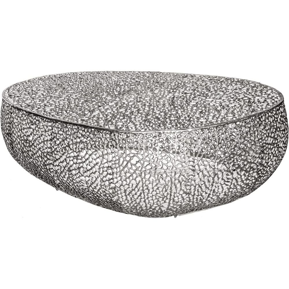 LebensWohnArt Couchtisch Extravaganter Couchtisch RIXOS ca.120cm Metall silber Handarbeit