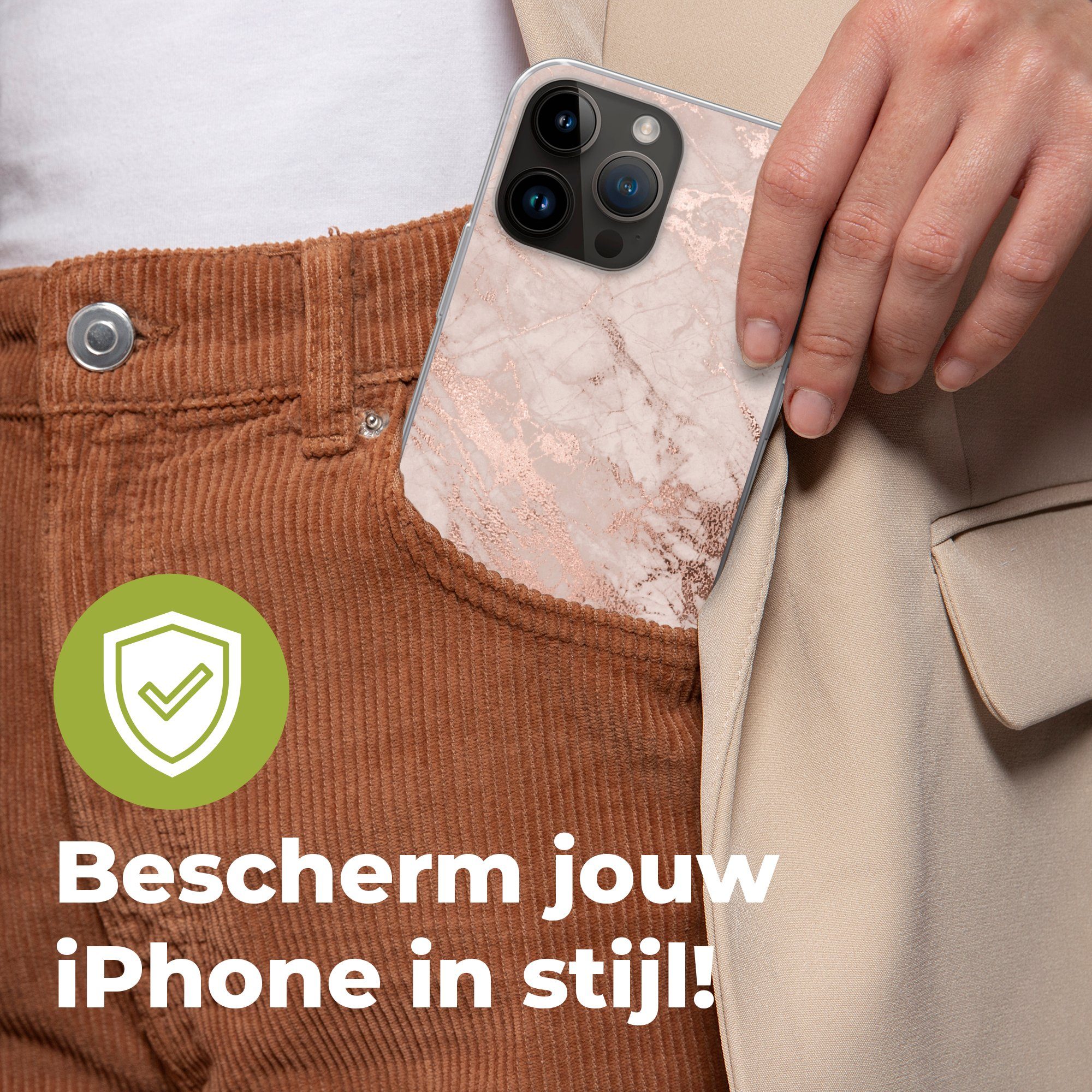 MuchoWow Handyhülle für Apple iPhone 14 Pro Max Marmor - Rosa - Luxus - Marmoroptik - Glit, Smartphone-Bumper, Print, Handy Schutzhülle Dünn