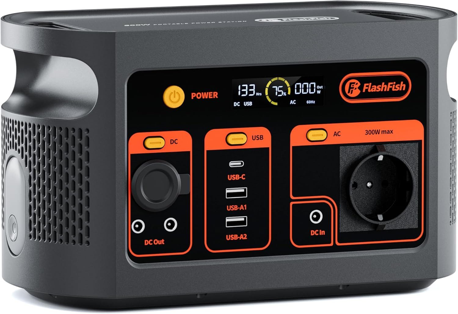 Flashfish Stromerzeuger 300W Tragbares,179,2Wh LiFePO4 Akku, Schnellladung 0–80% in 1, 0,3 in kW, Multifunktions Solar Generator für Camping, Draußen, Reisen, Notfälle