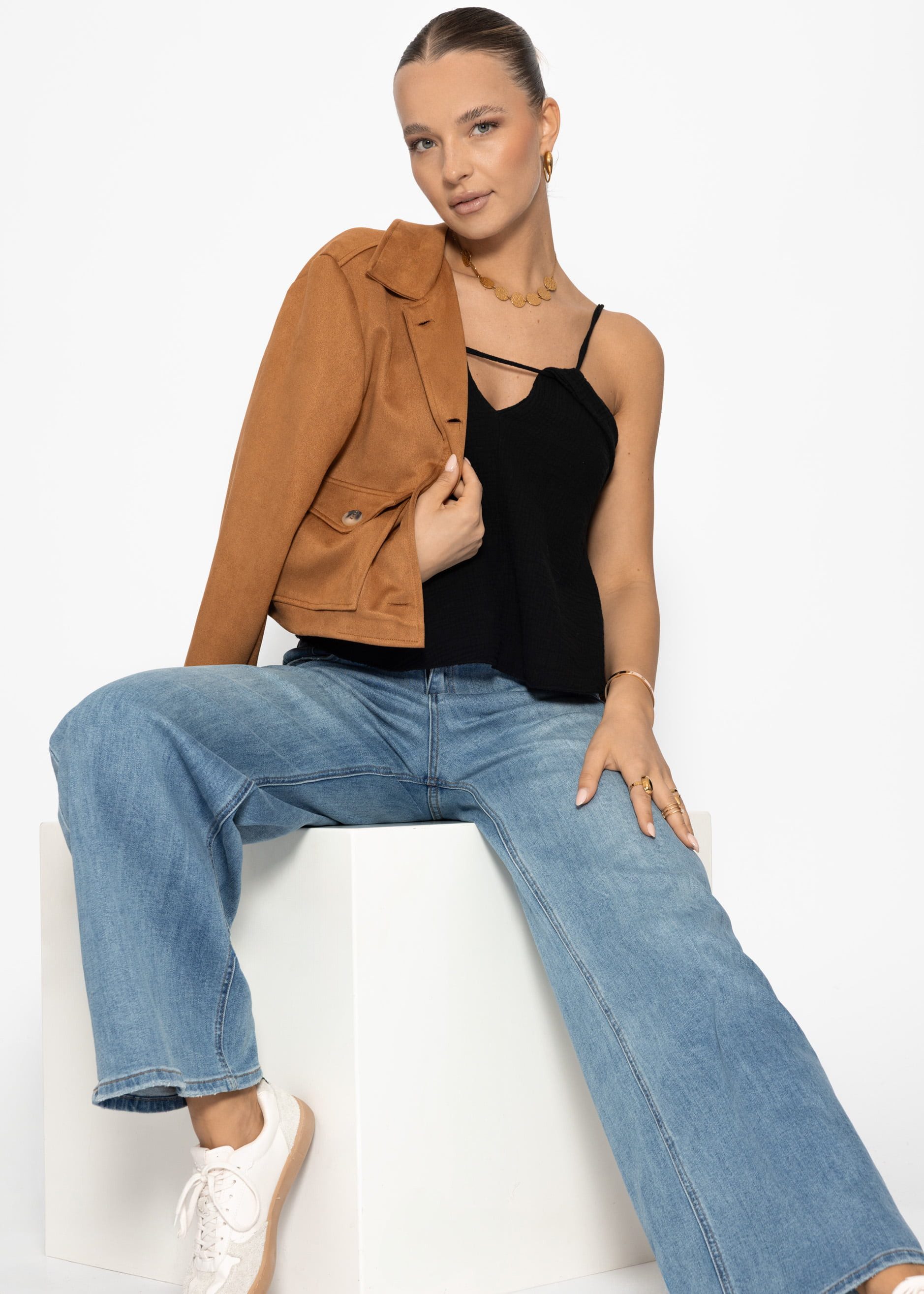 SASSYCLASSY Trägertop Feminines Musselin Top aus Baumwolle Damen elegant