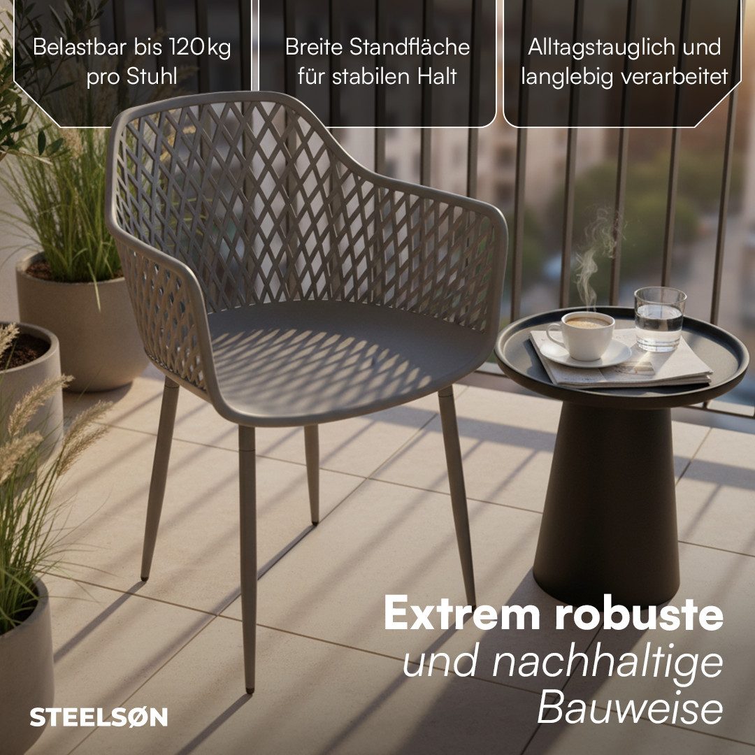 STEELSØN Gartenstuhl Quasira wetter- & UV-beständig (grau, 2er Set), outdoor Loungesessel mit Armlehnen, verfügbar als 2er/4er/6er Set