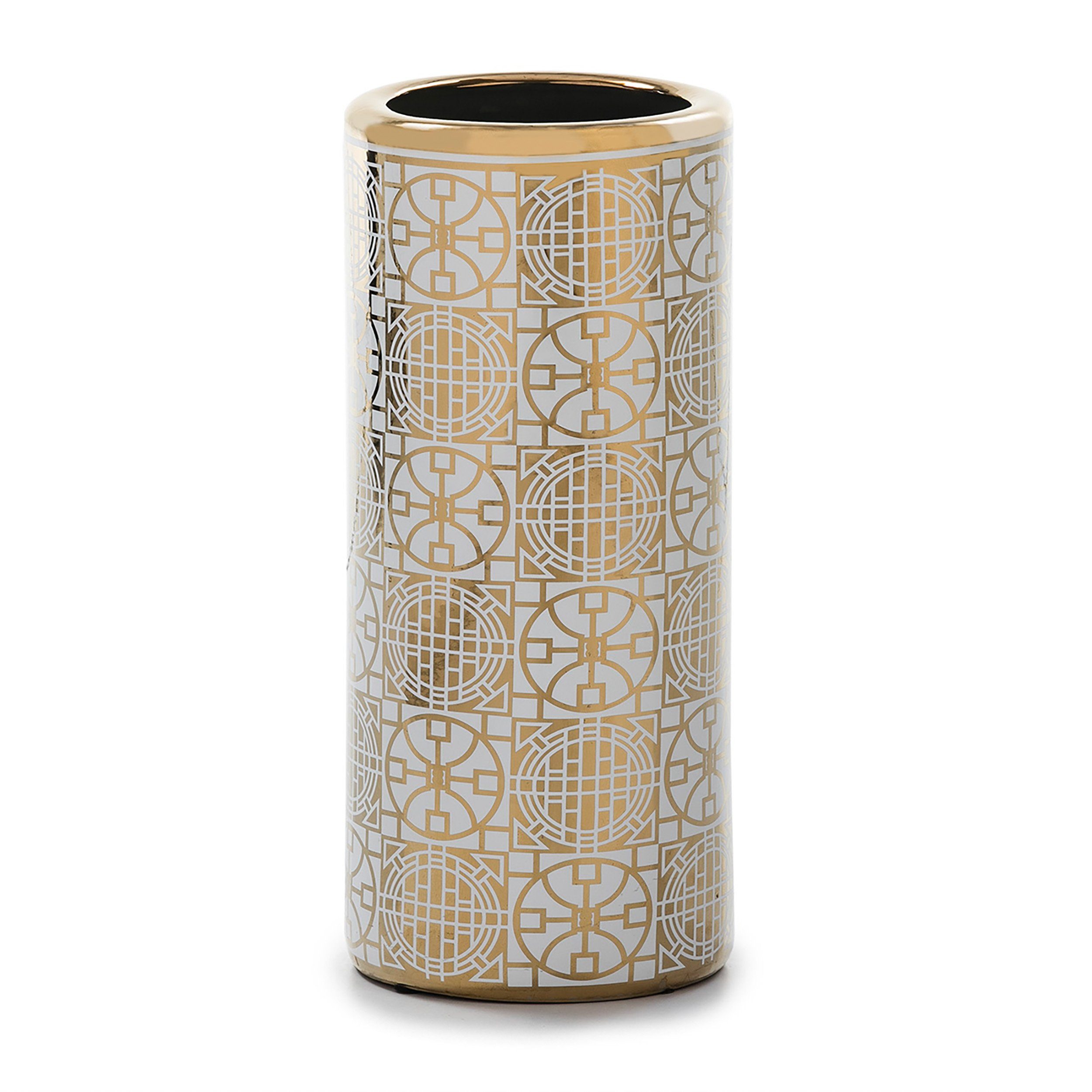 Cosy Home Ideas Schirmständer Schirmständer Keramik weiß gold gemustert 47 cm (1 Stück, 1x Schirmständer), auch als Bodenvase/ Tischvase nutzbar