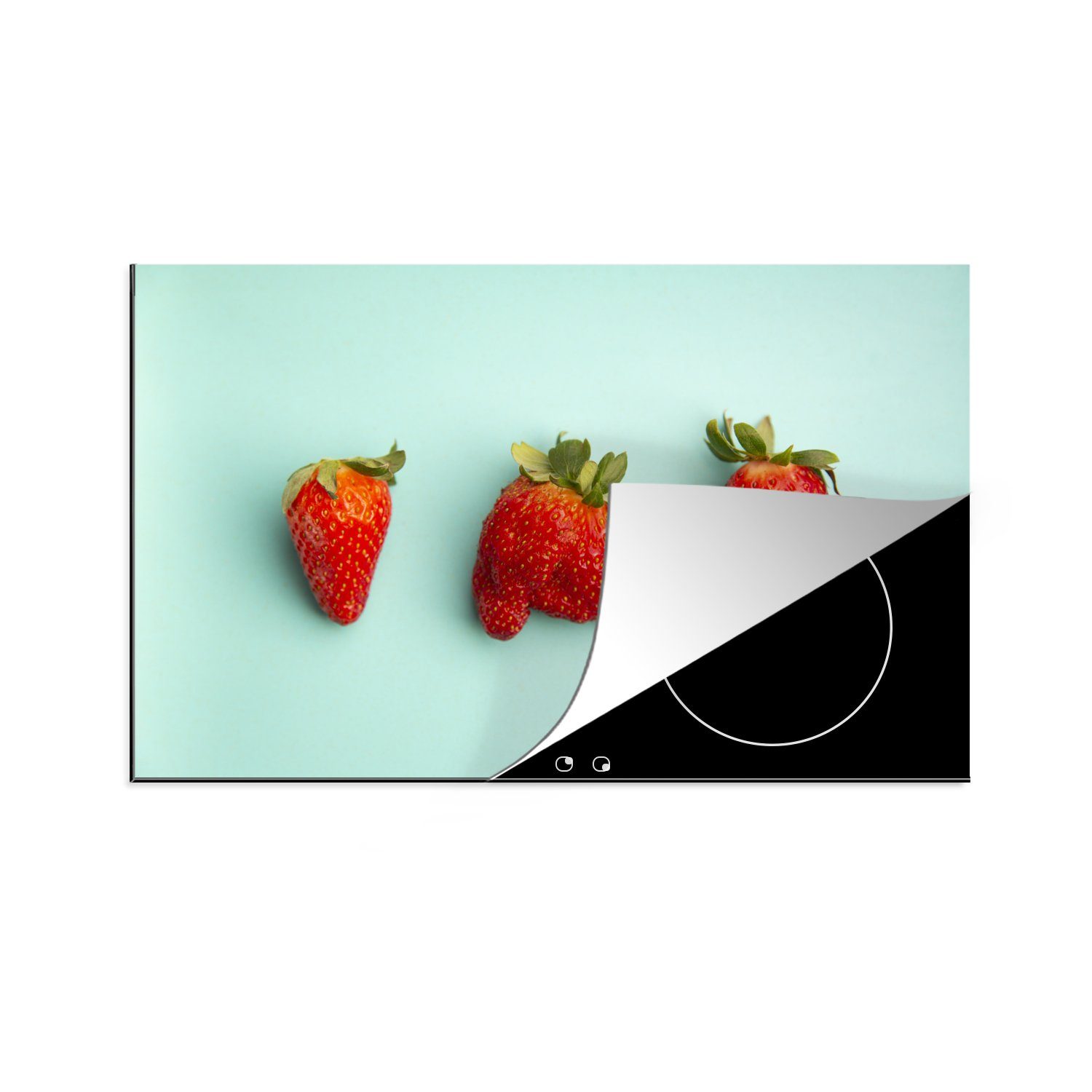 MuchoWow Herdblende-/Abdeckplatte Erdbeere - - cm, Pastell Ceranfeldabdeckung Induktionskochfeld für tlg), Schutz (1 81x52 die küche, Vinyl, Blau
