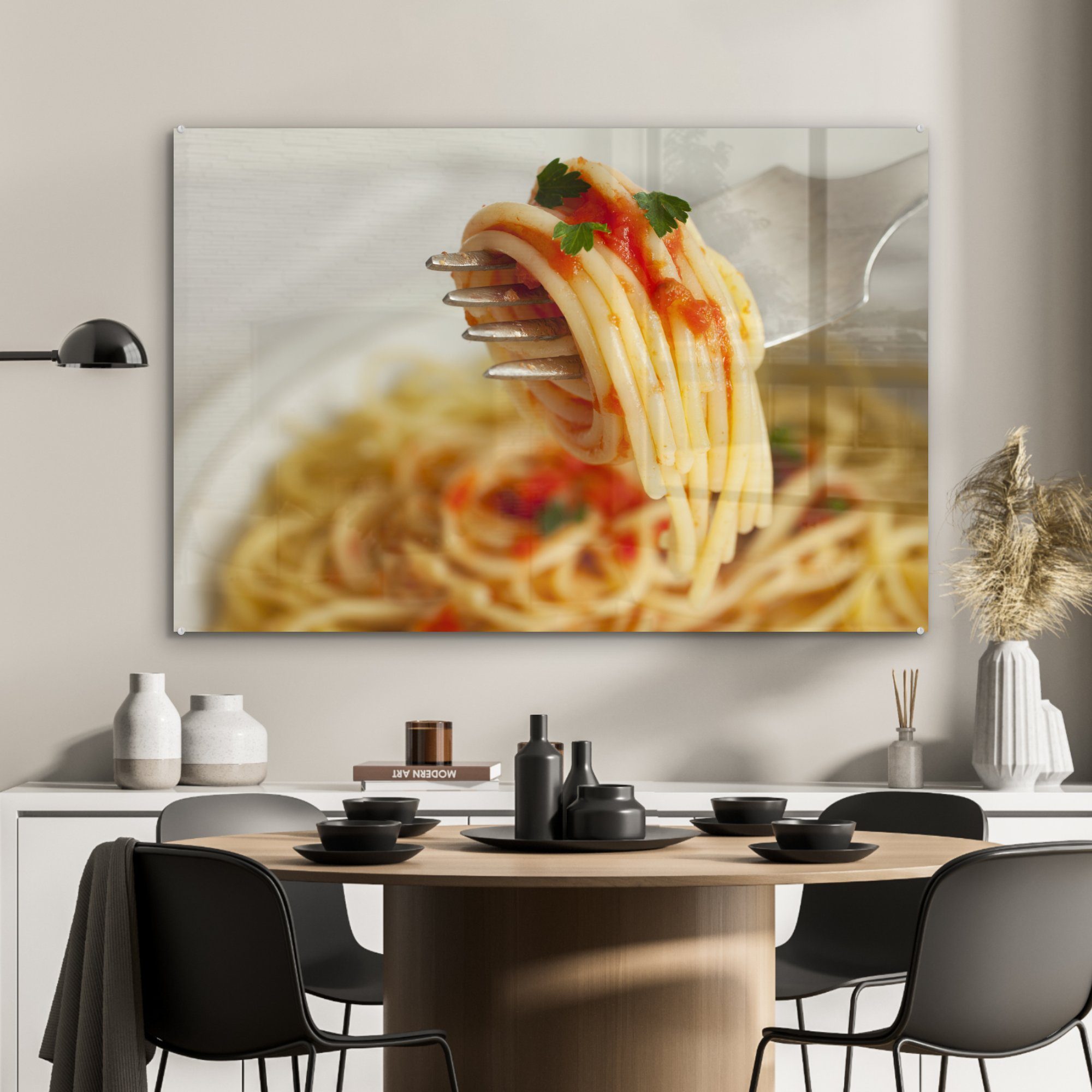 (1 Acrylglasbild & St), eine Gabel, Wohnzimmer MuchoWow Acrylglasbilder um Schlafzimmer Spaghetti