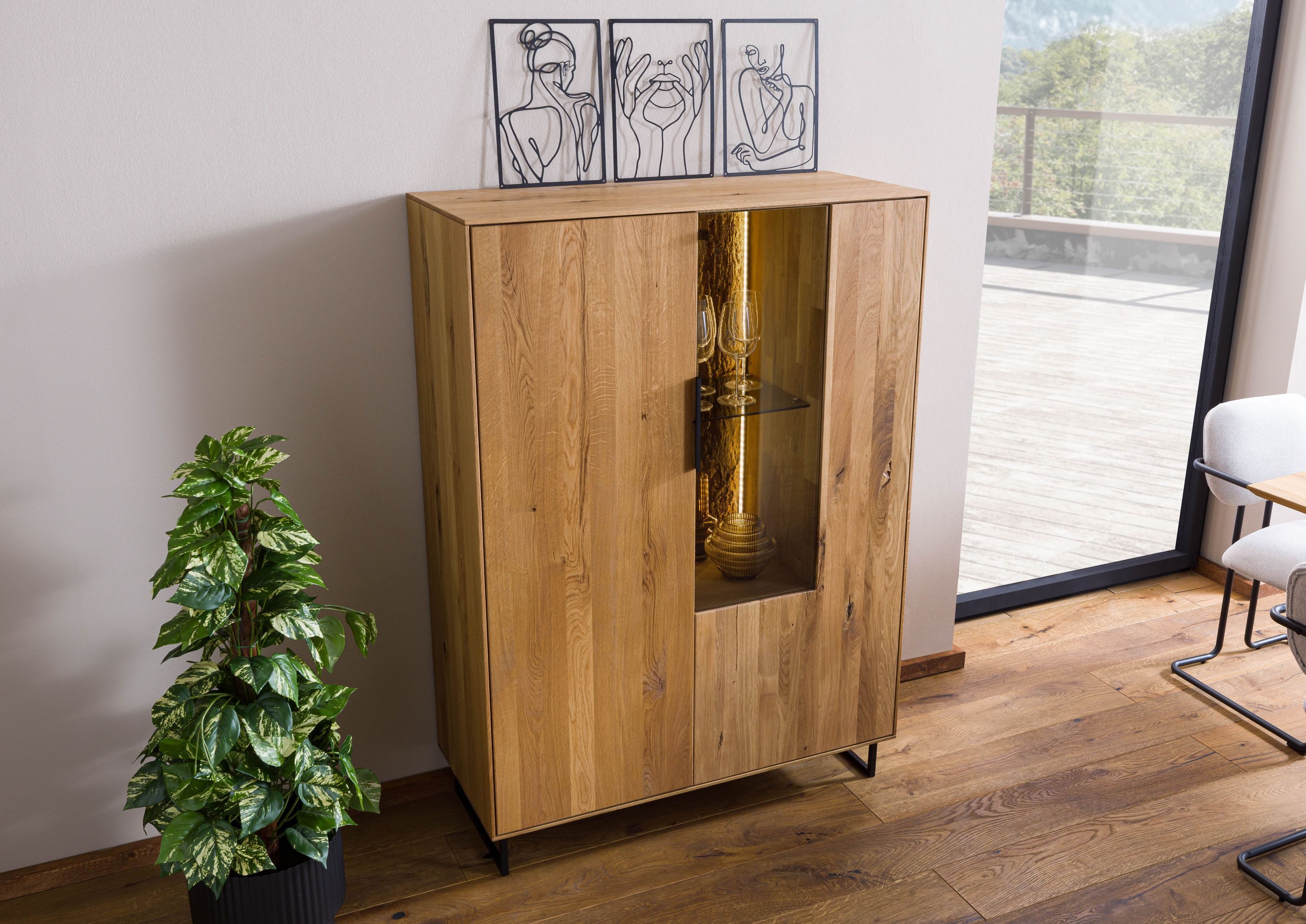 Massivmoebel24 Highboard (Massivholz), Wildeiche 103x43x145 natur geölt LIN günstig online kaufen