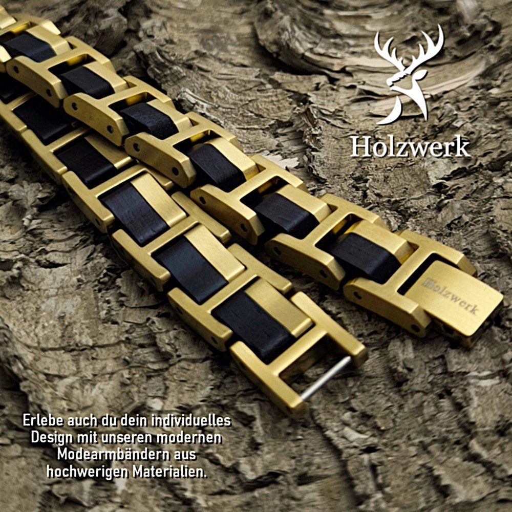 Holzwerk Edelstahlarmband Designer Holz Armband, Armkette Gliederarmband, Holz Unikate inkl. Armbandkürzer, ideal als Geschenk