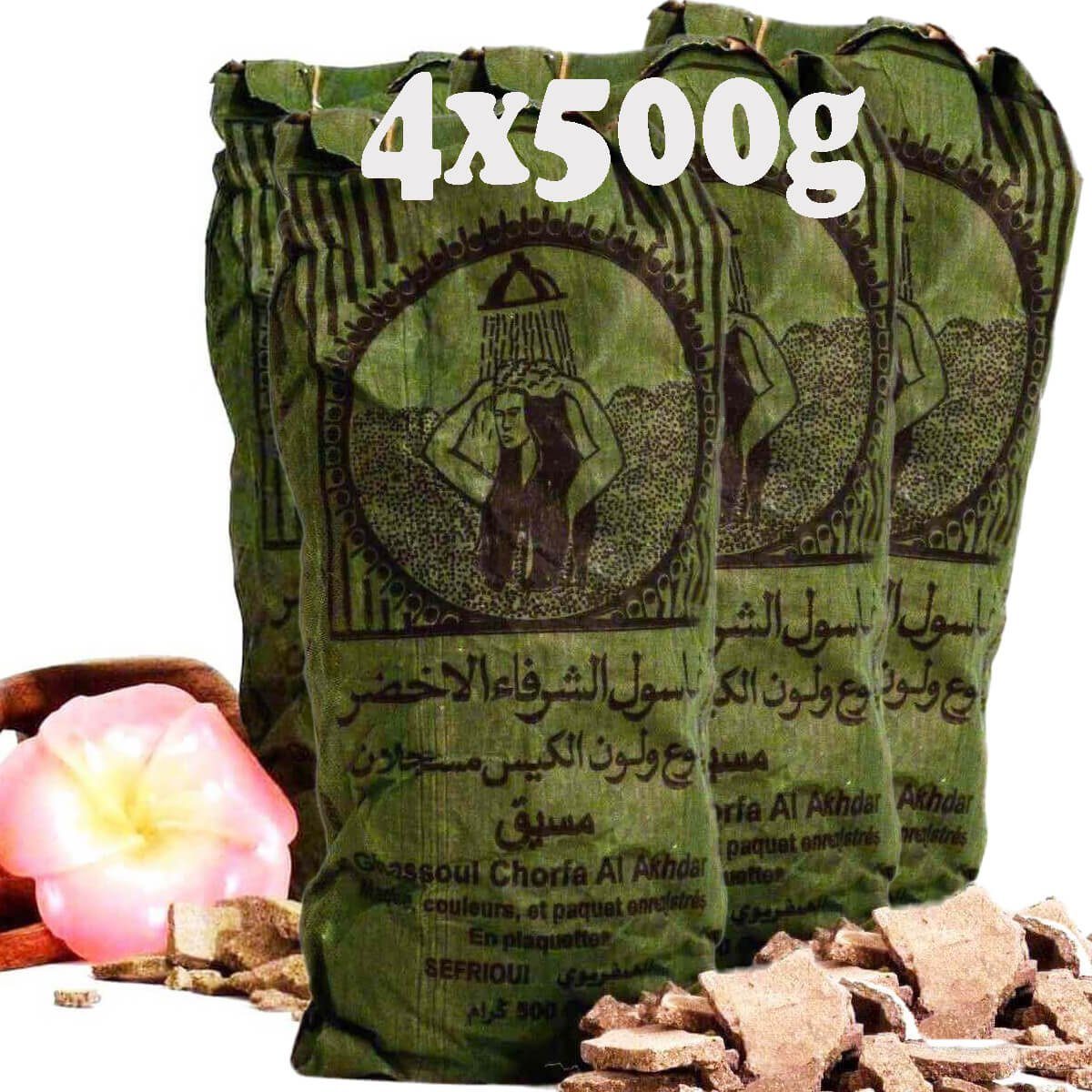 SIMANDRA 2-in-1 Gesichtswasser und Peeling ghassoul 4 x 500 gr Orignal marok. Lavaerde Körper & Haare Wascherde, PH-Neutral Bio Vegan Naturkosmetik
