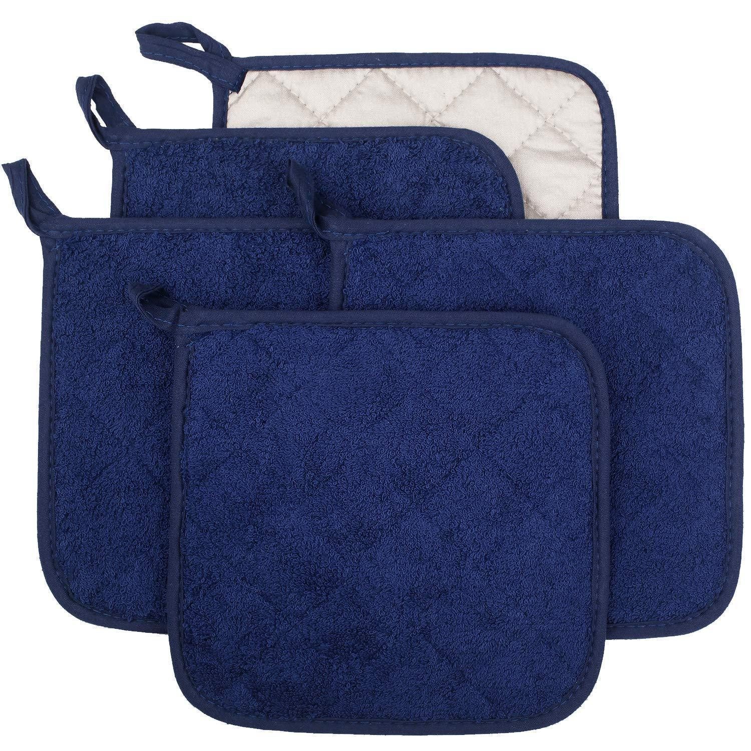 LuxusKollektion Topflappen Topflappen Set 5er Dunkelblau 18x18cm
