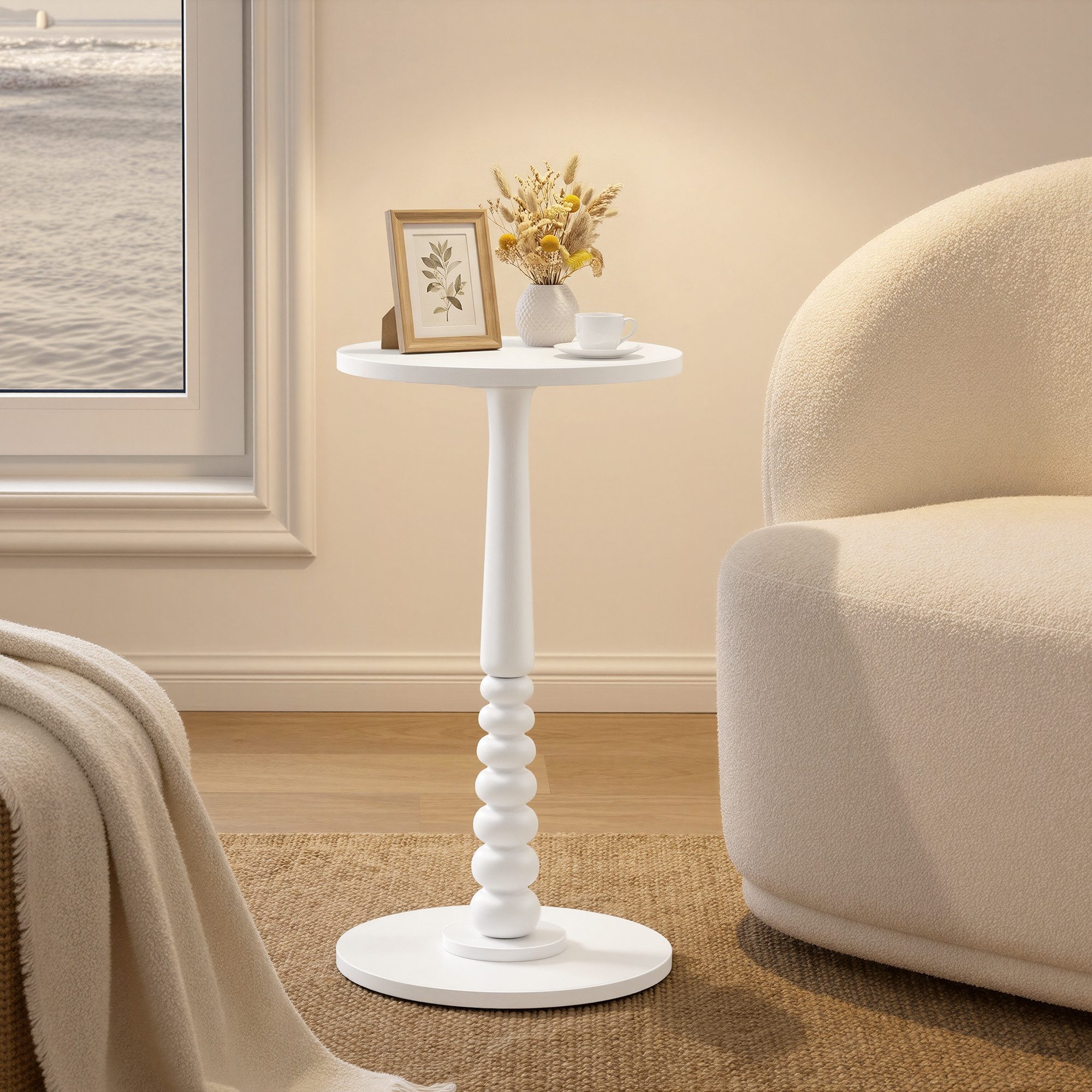 VASAGLE Beistelltisch, Runder Couchtisch, Beine aus Massivholz, Nachttisch, Beistelltisch