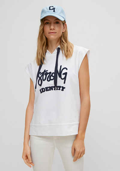 comma casual identity Kurzarmshirt Sweatshirt mit Wording Stickerei