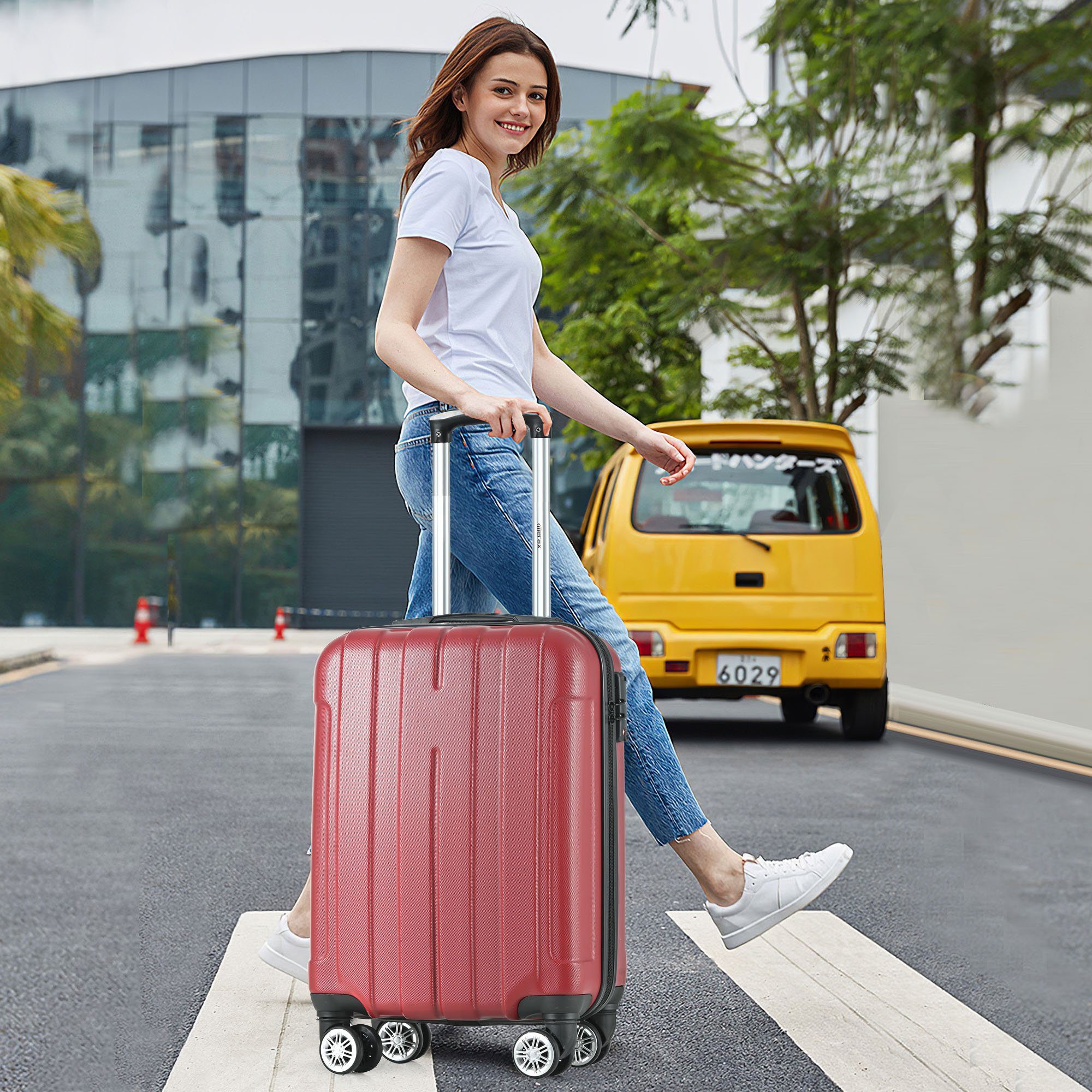 4 und Universalrad, mit Koffer Hartschalen-Trolley Rot Seitengriff CAT Erweiterbar Rollen, PHOEBE Hartschalen-Handgepäck, TSA-Schloss