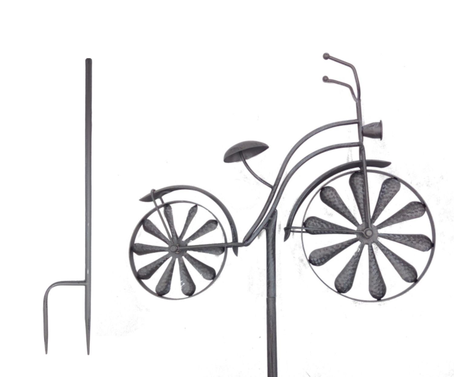 BURI Gartenstecker Windspiel Beetdeko Fahrrad Windrad silbergrau Gartendeko Gartenstecker
