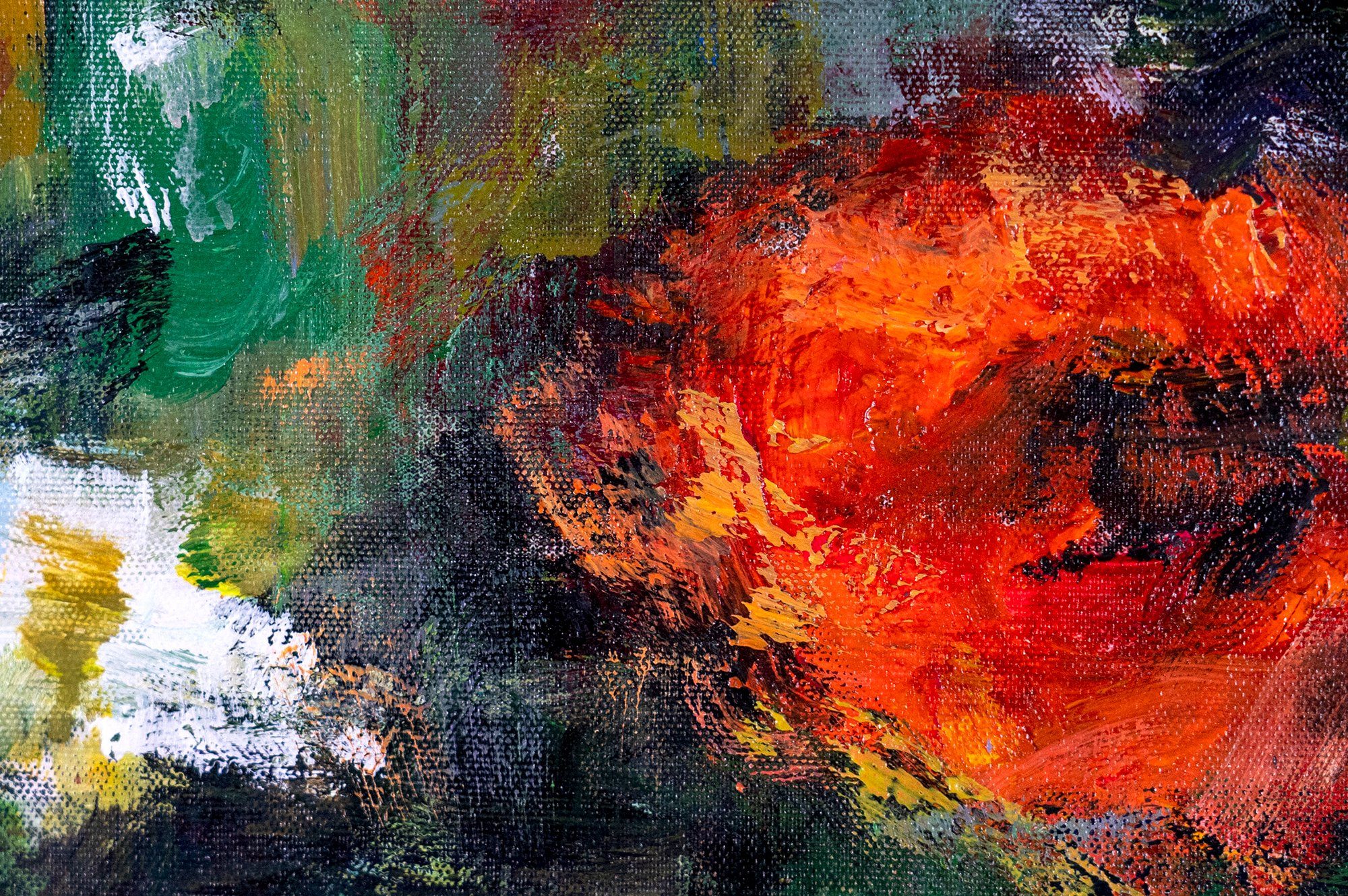 YS-Art Gemälde Blühende Weiten, Blumen Rot Rahmen Mit in