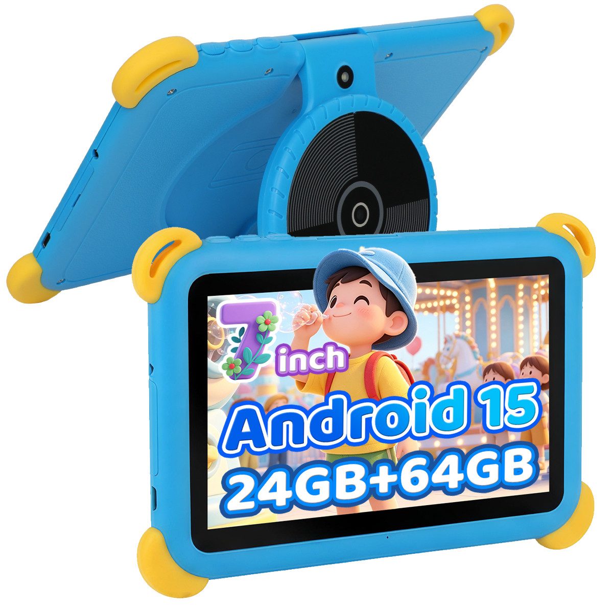BUFO 7 Zoll mit Robuster Hülle, 32/64/128GB, WiFi Bluetooth Android Kinder Tablet (7", 64 GB, Android 15, WiFI, Elternkontrolle, Lernapps, Kinder-Modus)