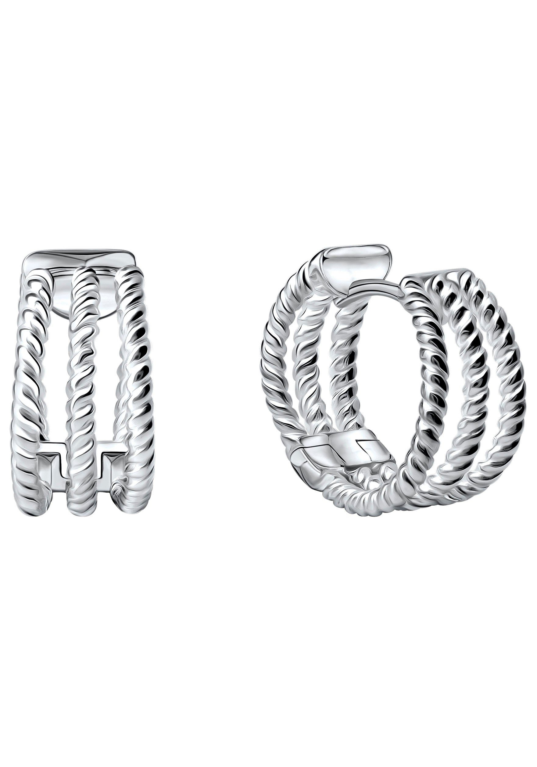 Paar Creolen Schmuck Geschenk Silber 925 mehrreihig gedrehte Optik