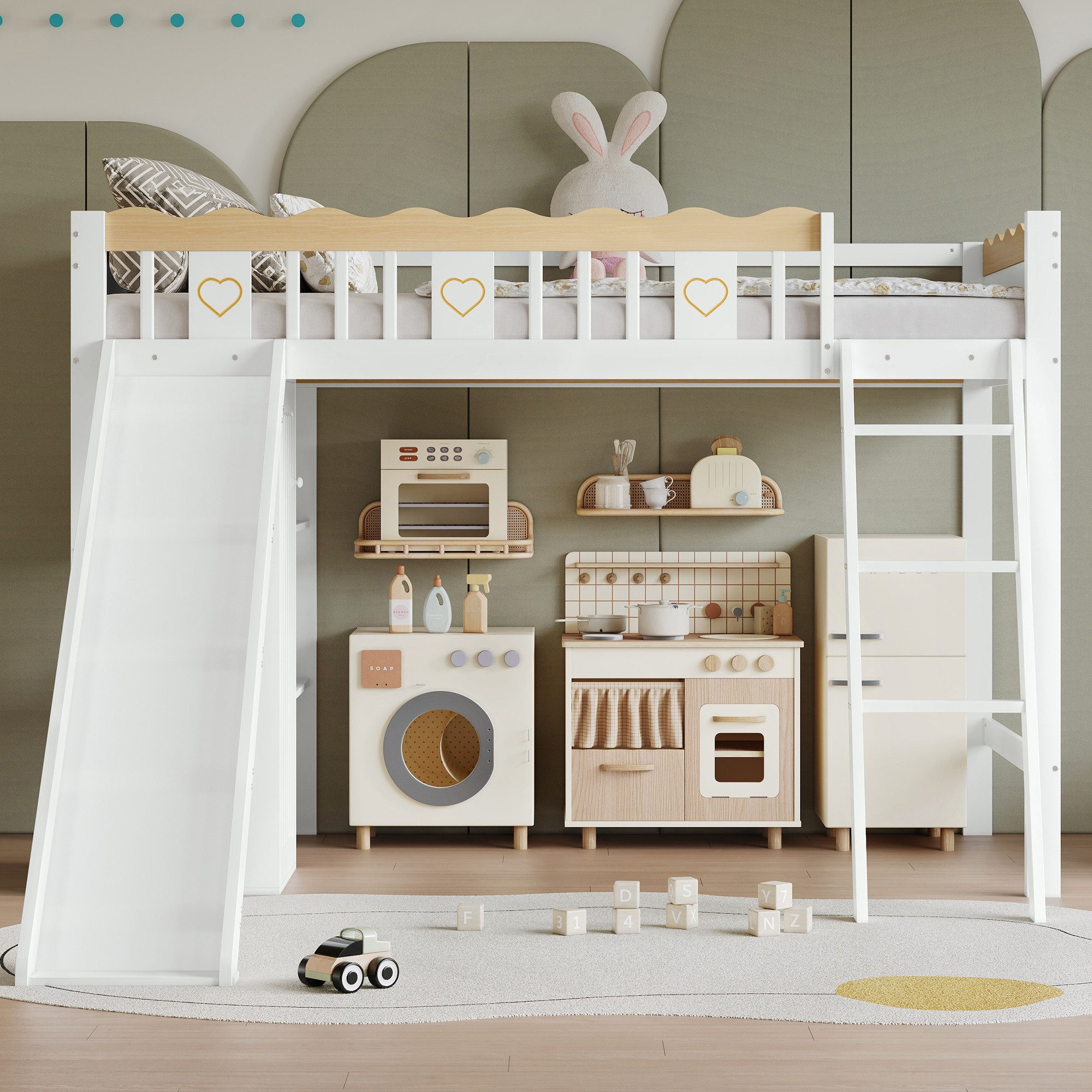 Flieks Hochbett Kinderbett 90x200cm mit Rutsche, günstig online kaufen