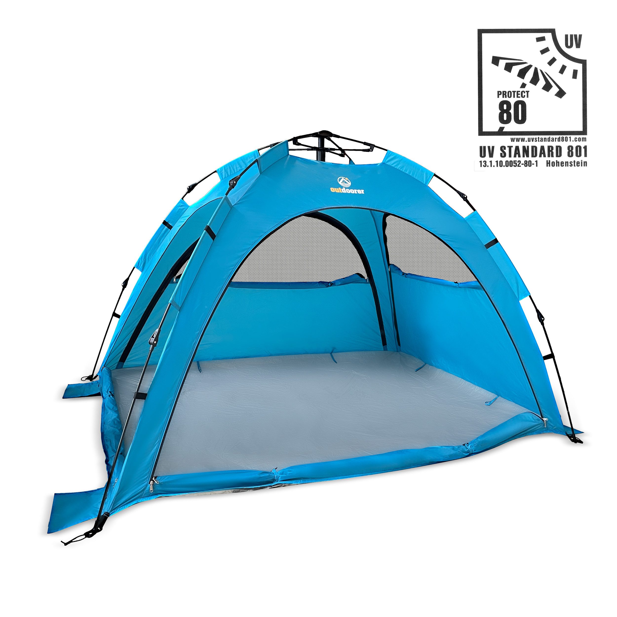 outdoorer Strandmuschel mit Automatik-Aufbau & UV-Schutz 80 Sun Snapper Air, Personen: 3, XXL-Strandzelt, blau, Wind- und Sonnenschutz, schnell auf- & abgebaut