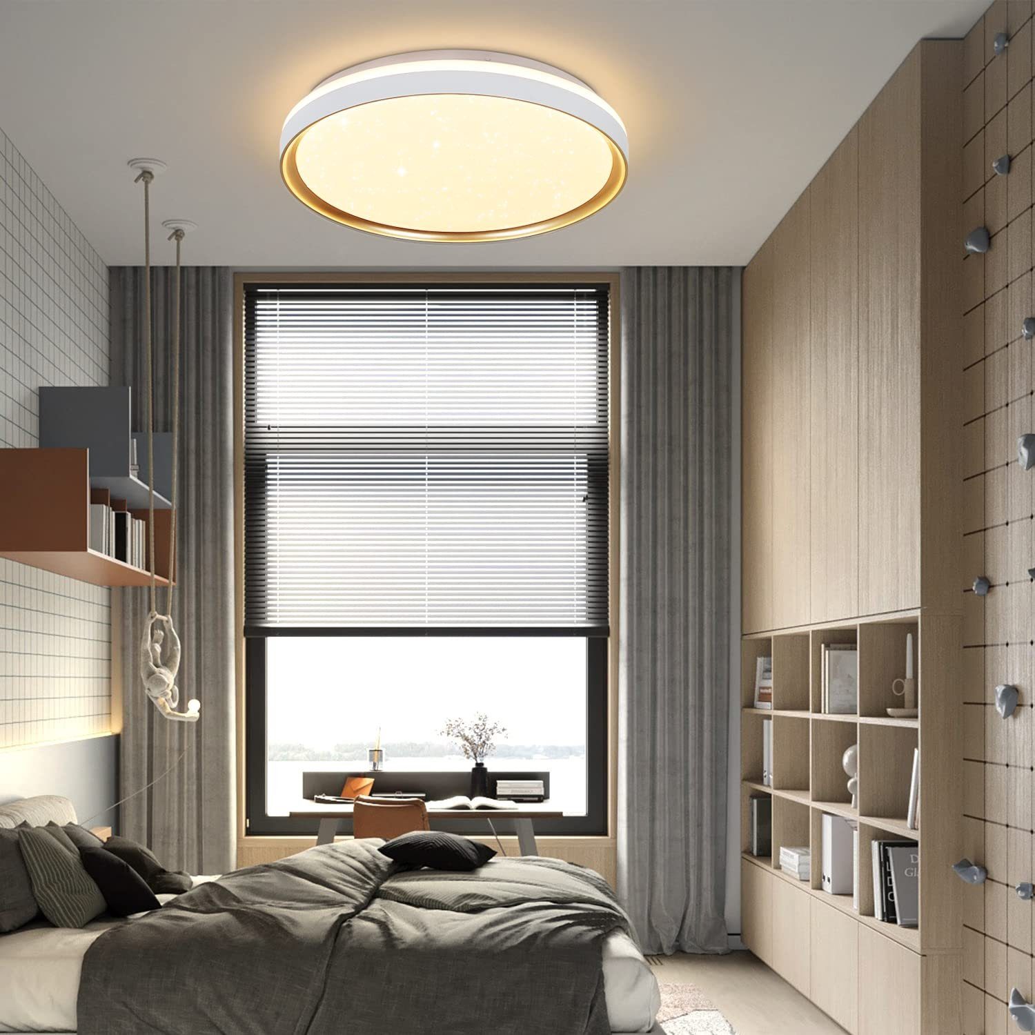Weißgold mit Deckenleuchte Deckenleuchte Dimmbar Fernbedienung ZMH LED Wohnzimmer