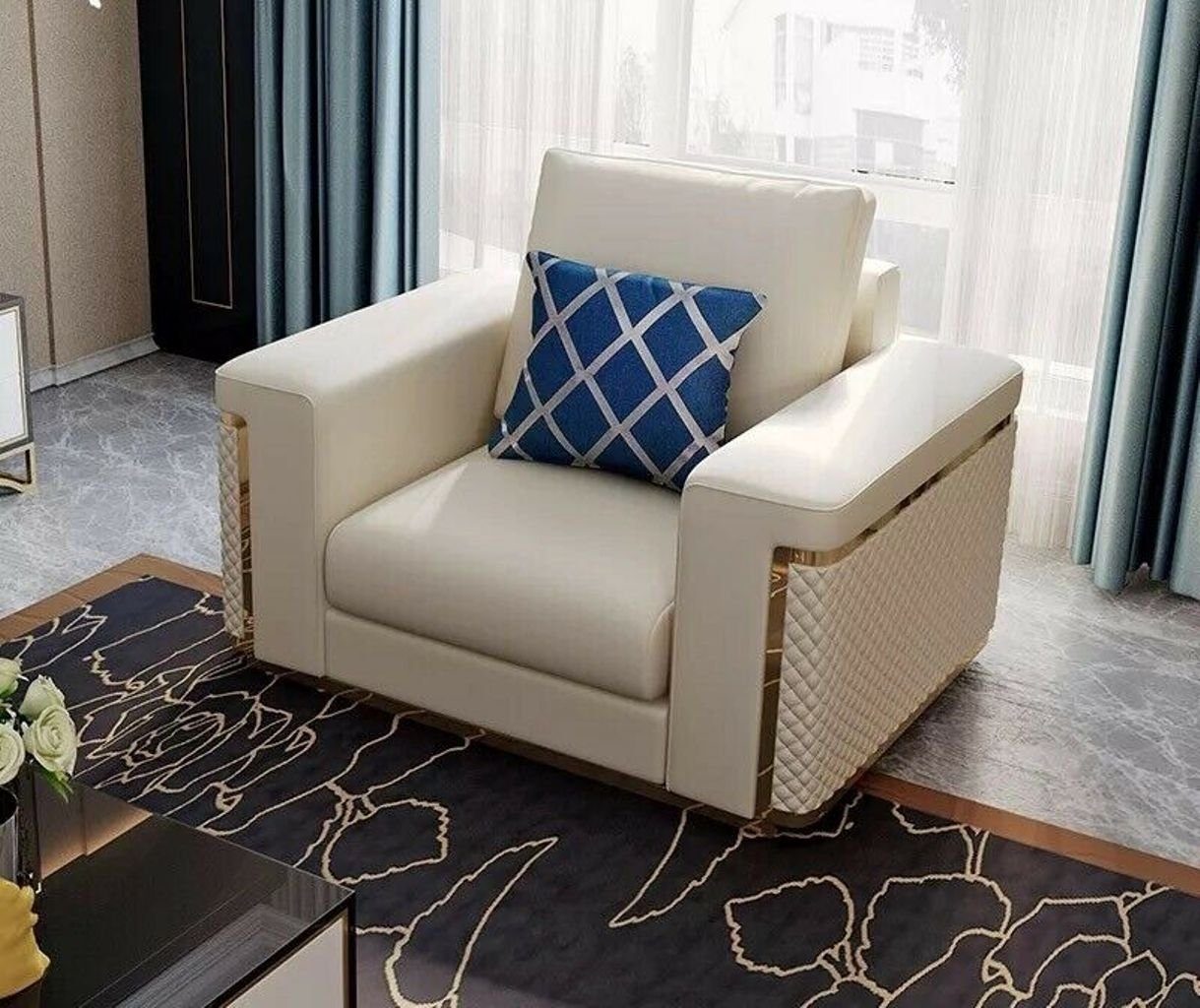 Sofa Sitz 3+2+1 Luxus Edelstahl Leder Couch Polster Set JVmoebel Garnitur Wohnzimmer-Set,
