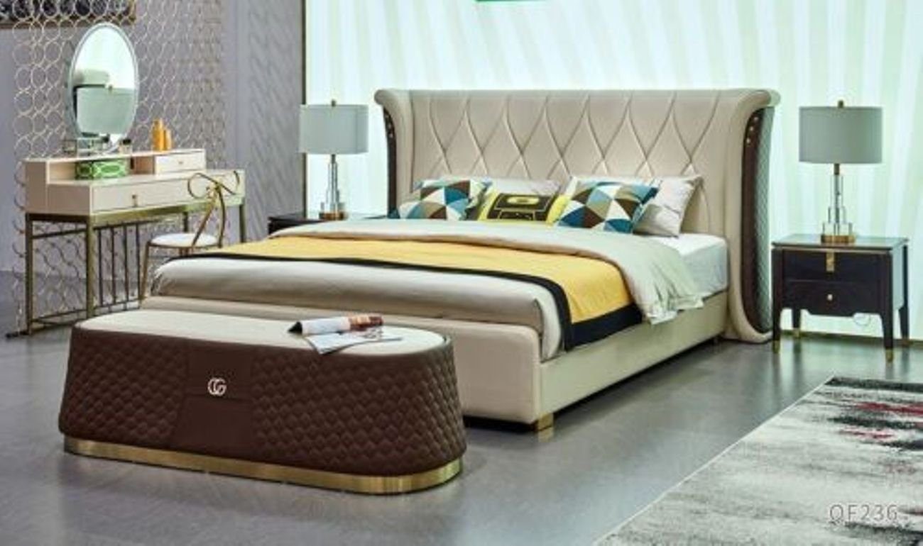 JVmoebel Schlafzimmer-Set Bett Nachttisch Kommode 4 tlg. Schlafzimmer Set Design Moderne Luxus