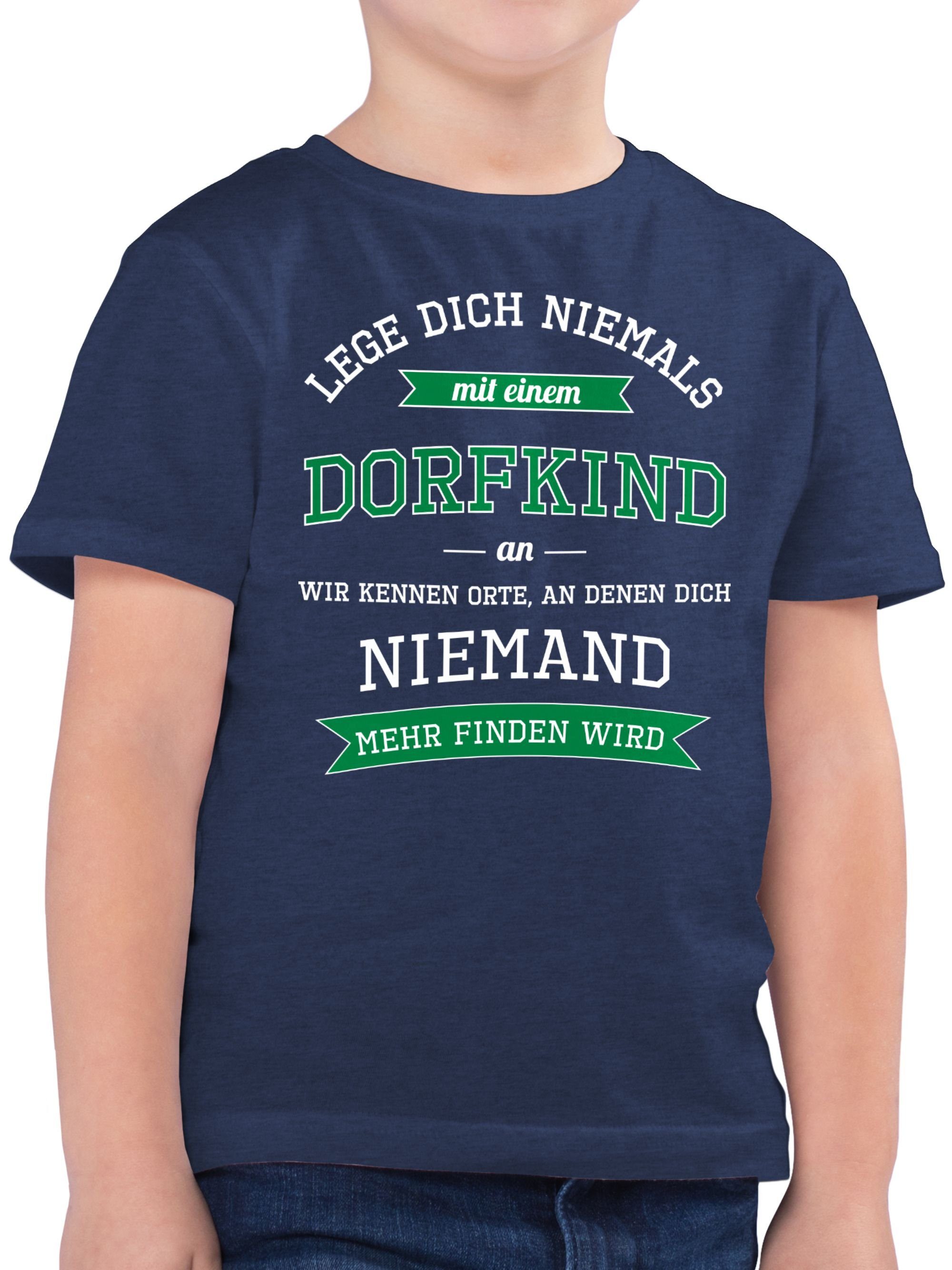 Shirtracer T-Shirt Lege dich niemals mit einem Dorfkind an Statement Sprüche Kinder 3 Dunkelblau Meliert