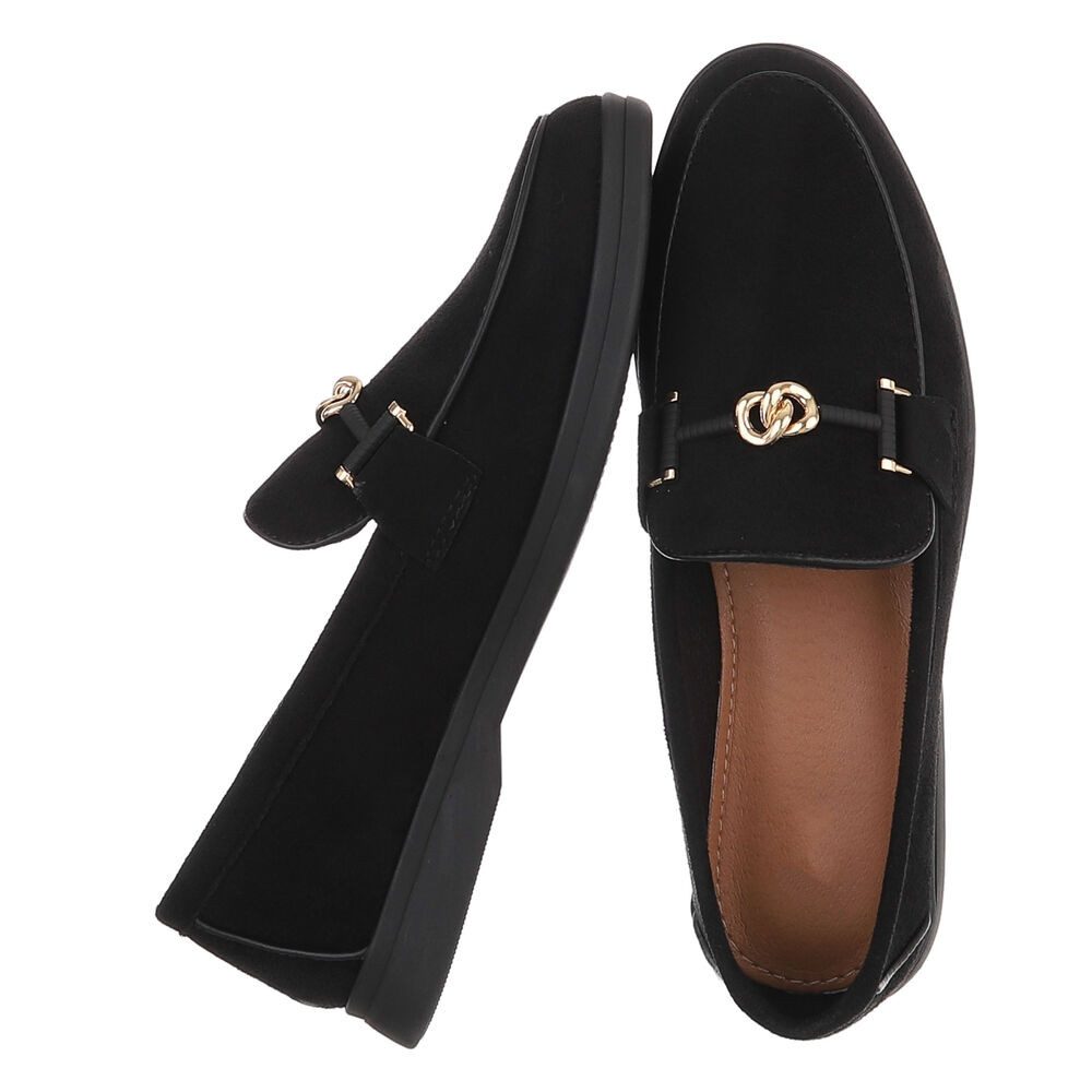 Ital-Design Damen Loafer mit Zierkette und Schlupfeinstieg Slipper (92078741) Blockabsatz Mokassins in Schwarz