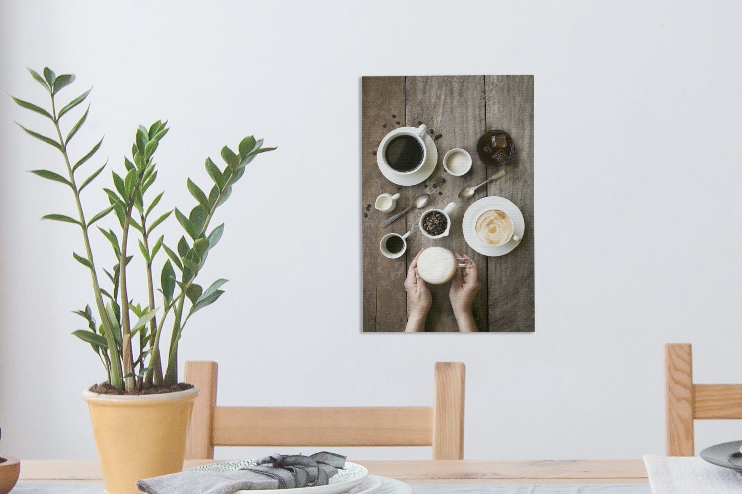 bespannt Morgenkaffee Gemälde, Zackenaufhänger, (1 Leinwandbild St), fertig OneMillionCanvasses® inkl. Leinwandbild 20x30 mit cm Kaffeebohnen,