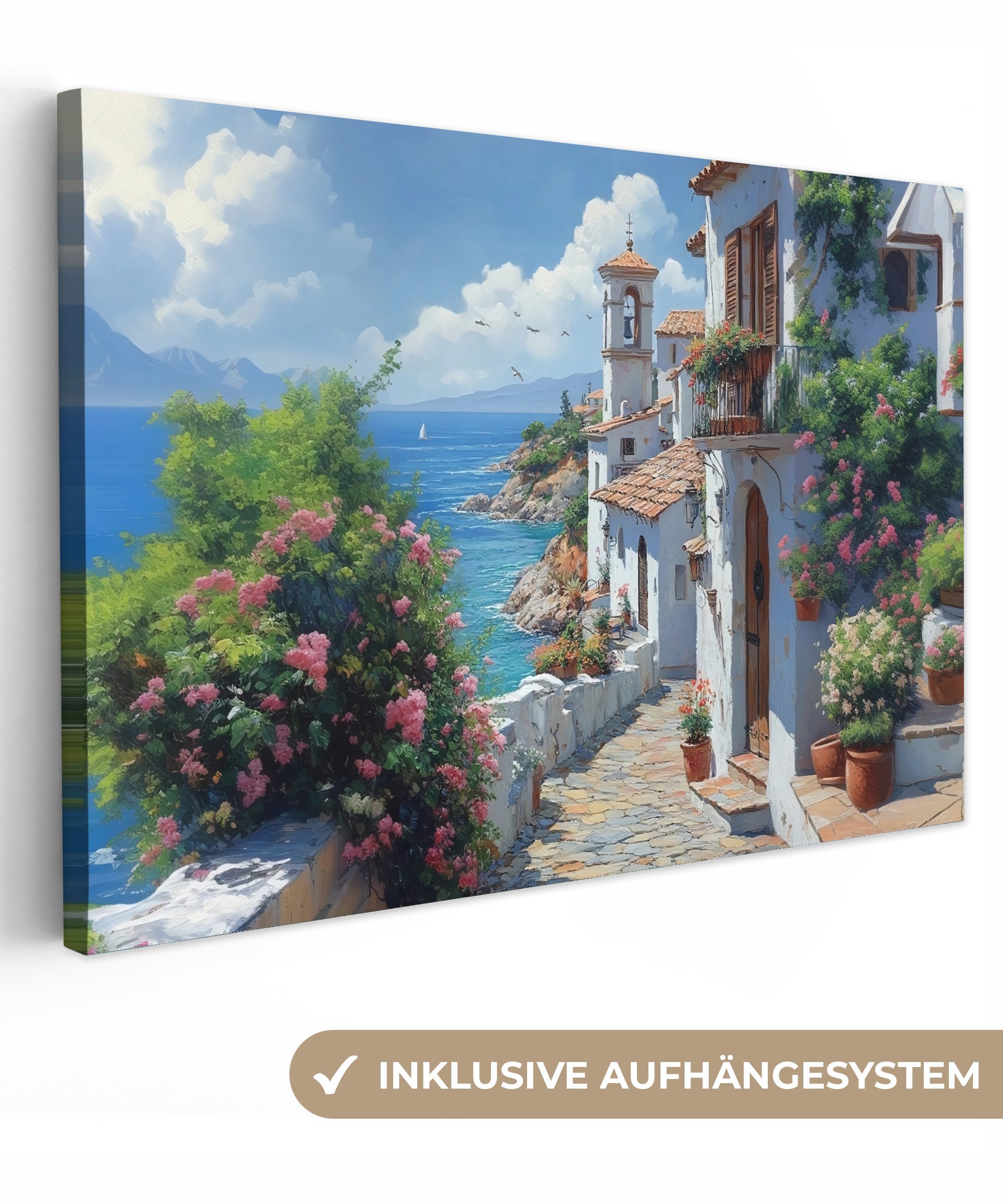 OneMillionCanvasses® Leinwandbild Häuser - Meer - Bäume - Blumen, Fotodruck günstig online kaufen