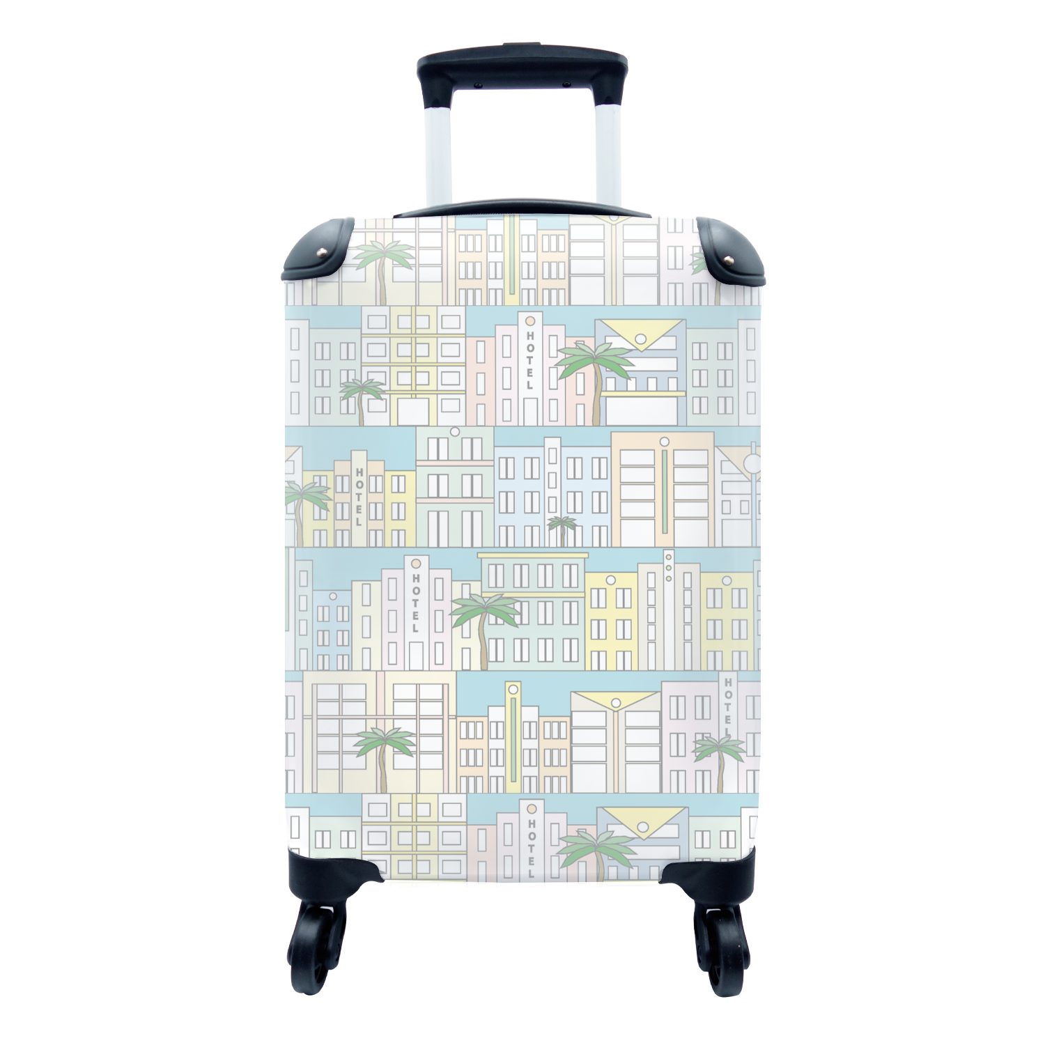 MuchoWow Handgepäckkoffer Miami - Skyline - Muster - USA, 4 Rollen, Reisetasche mit rollen, Handgepäck für Ferien, Trolley, Reisekoffer