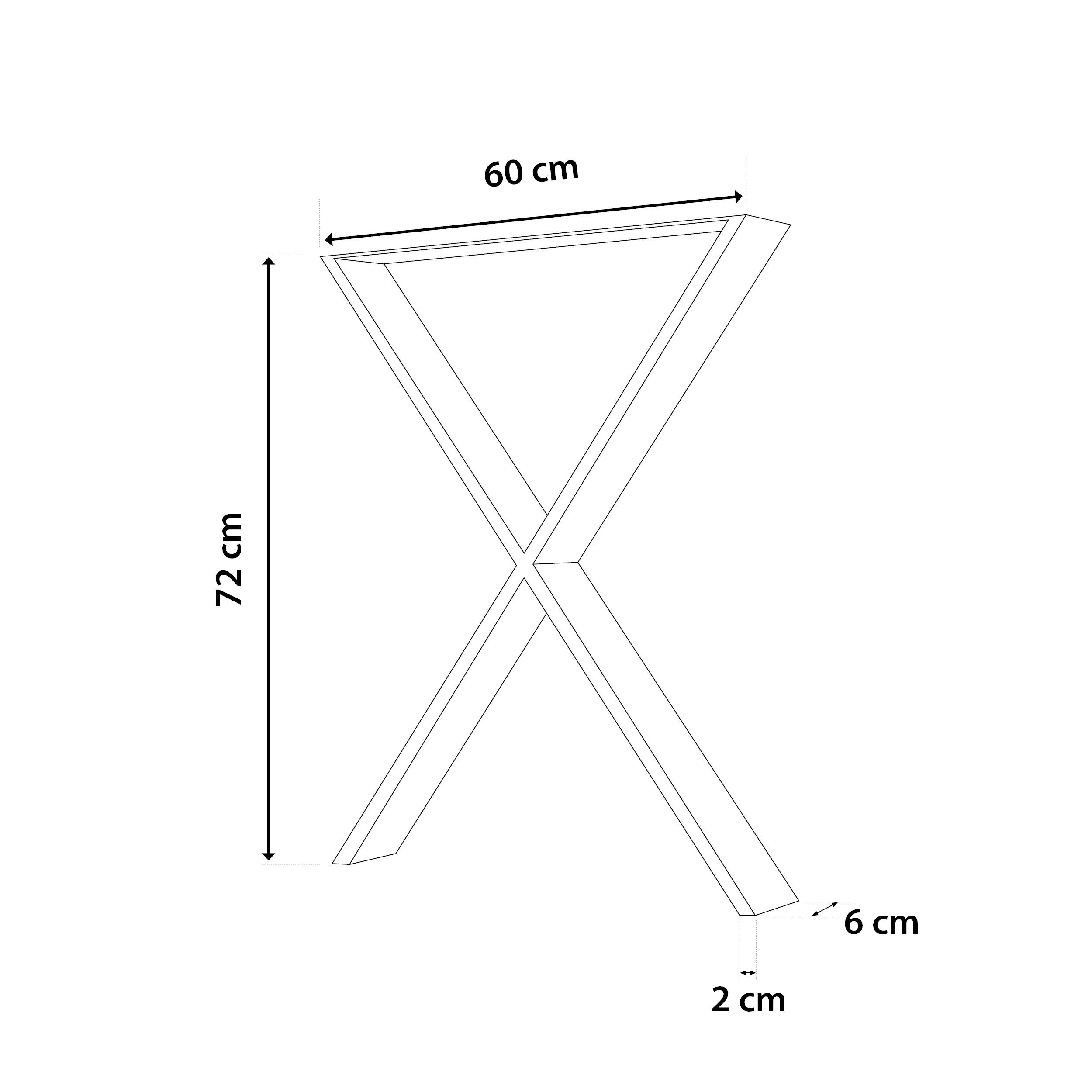 Tischgestell 60x72cm Schwarz (2-St), Tischgestell TKX1 sossai® in 20mm Stahl Rahmen: X-Form x 60mm