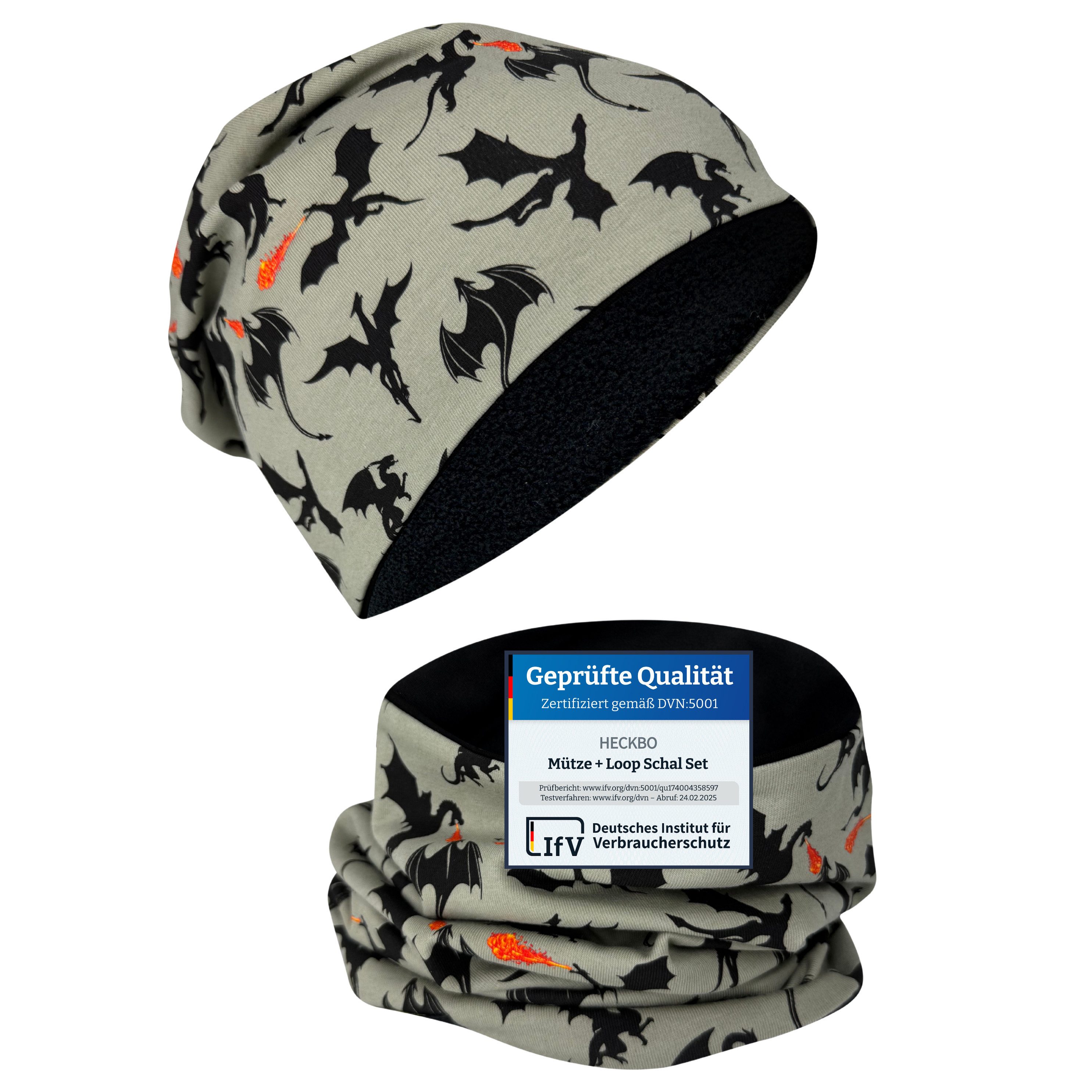 HECKBO Beanie HECKBO Kinder Mädchen Jungen Beanie Mütze & Loop-Schal Set