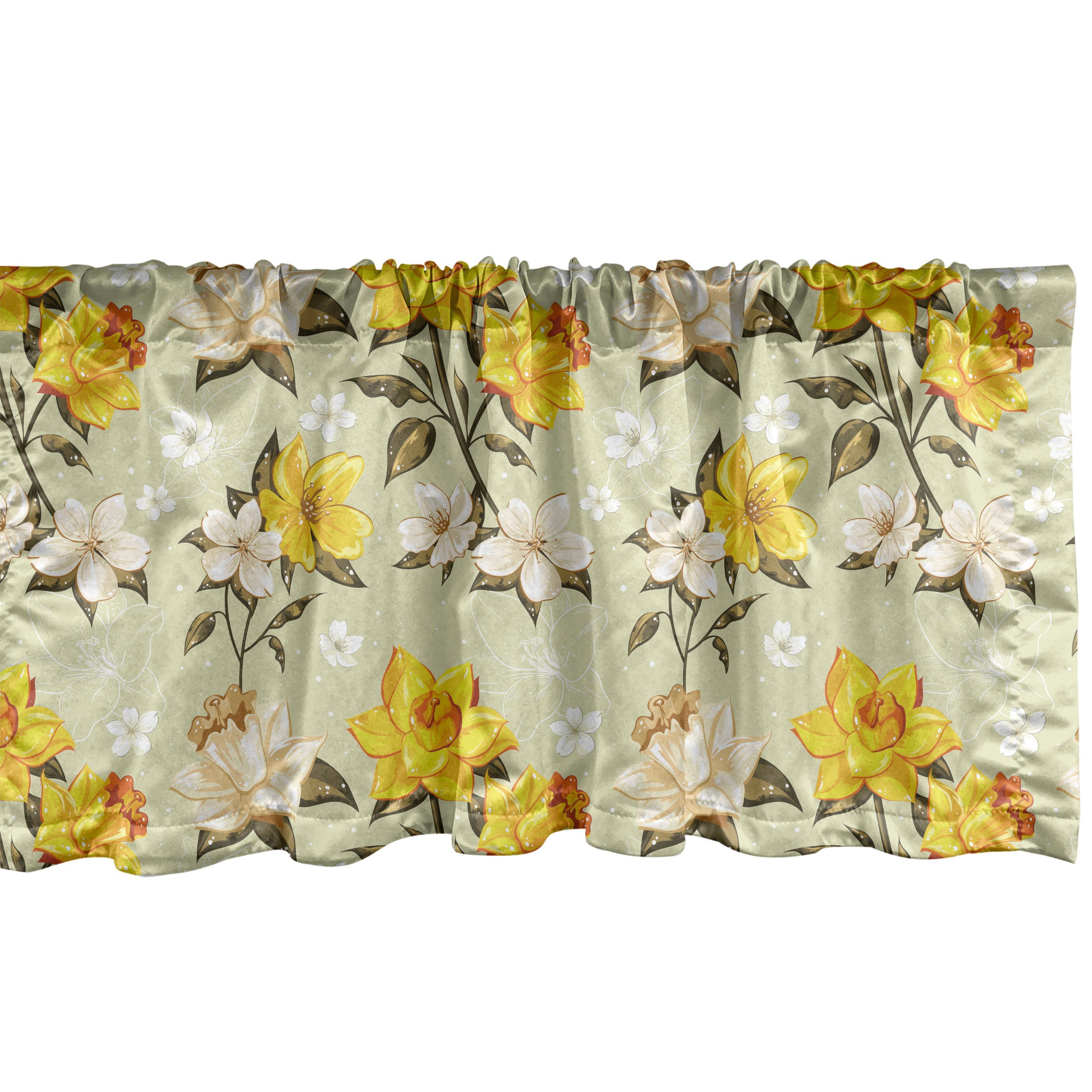 Scheibengardine Vorhang Volant für Küche Schlafzimmer Dekor mit Stangentasche, Abakuhaus, Microfaser, Jahrgang Narcissus Wildblumen